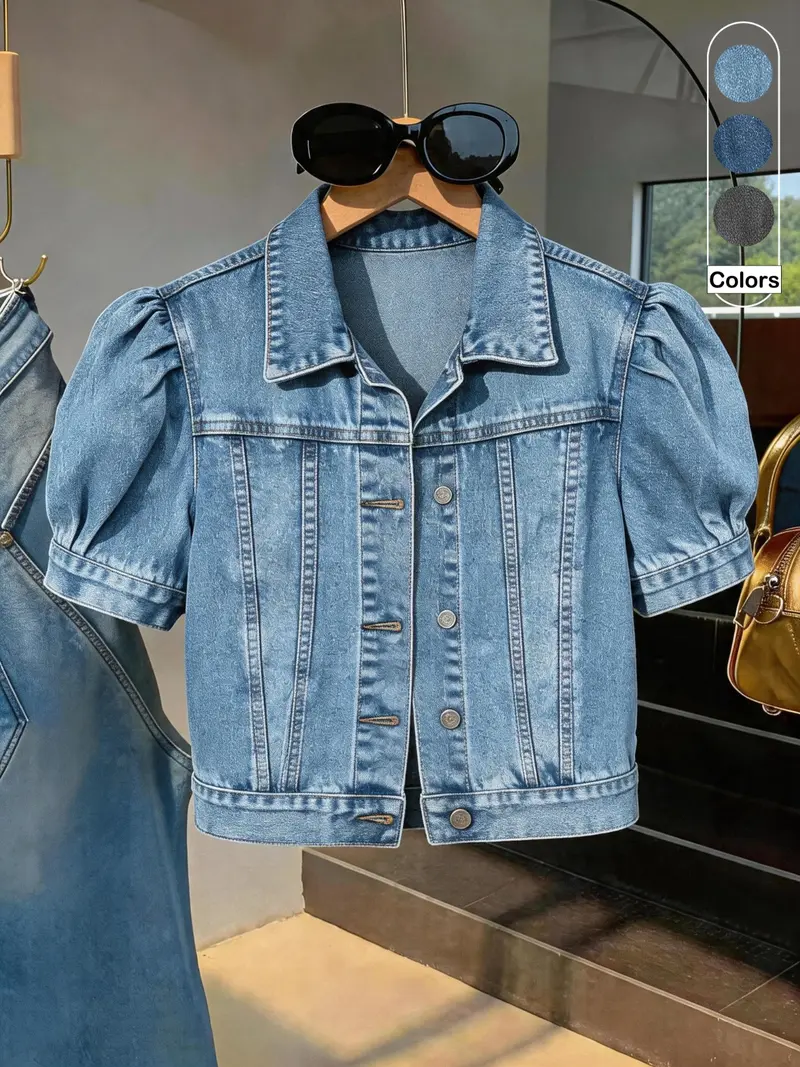 puff sleeve denim jacket - TikTok Shop