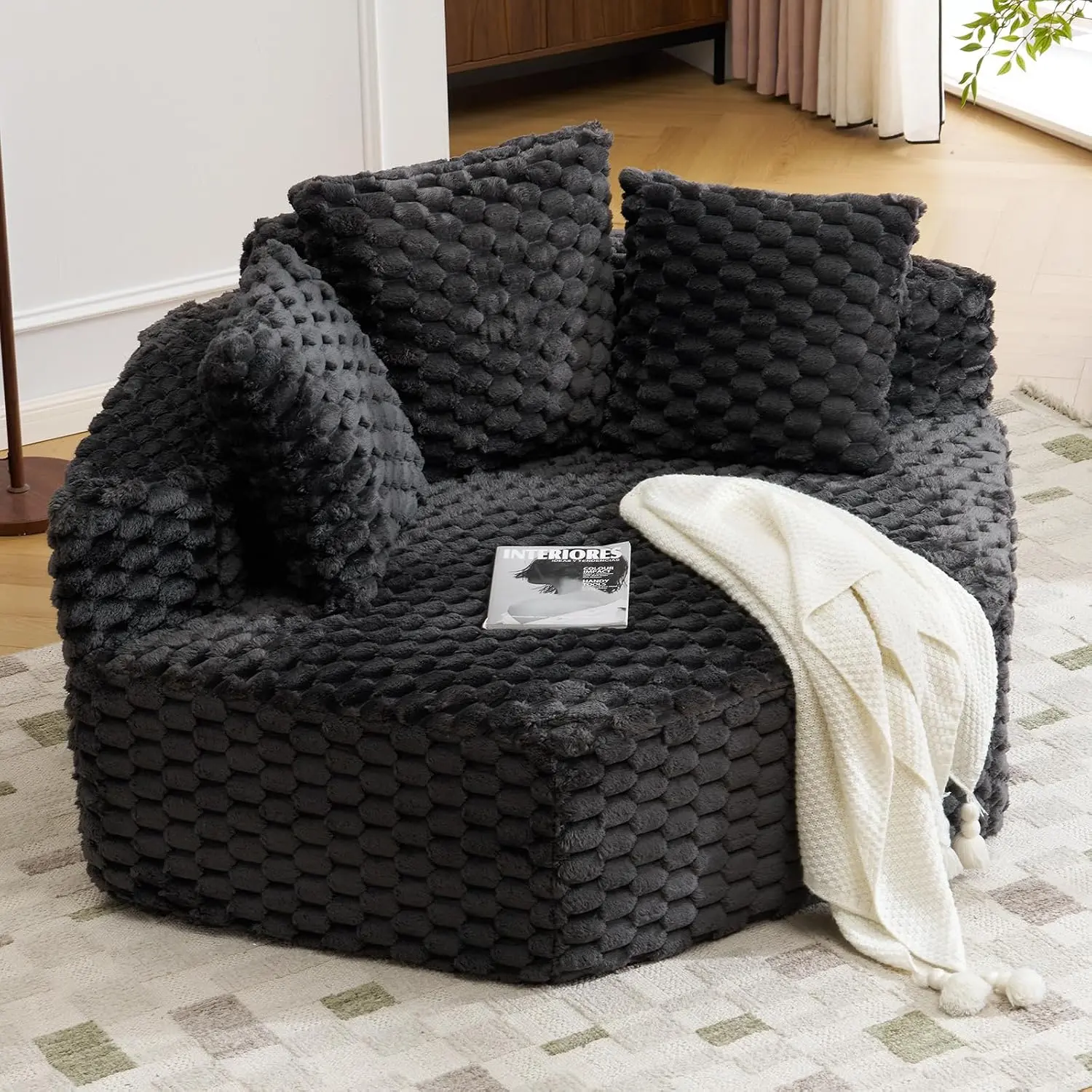 VINGLI Plush Corduroy Lazy Sofa - Boneless Modular Chaise Lounge Sofa Bed, Corner Chair with Pillows, Indoor Furniture for Living Room, Bedroom, Plush Fabric, Extendable