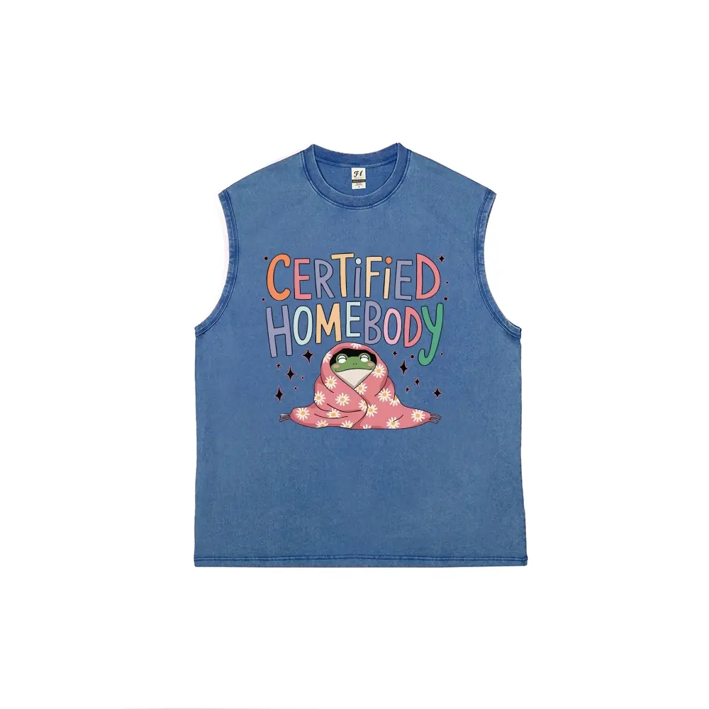 Unisex CERTIFIED HOMEBODY The frog wrapped in a daisy blanket Graphic Washed Vest Personalized Pattern Y2k Clothing Round Neck Washed Vest,Women's Clothing 100% Cotton, Menswear, Top, Vintage Style,Summer Casual Oversized