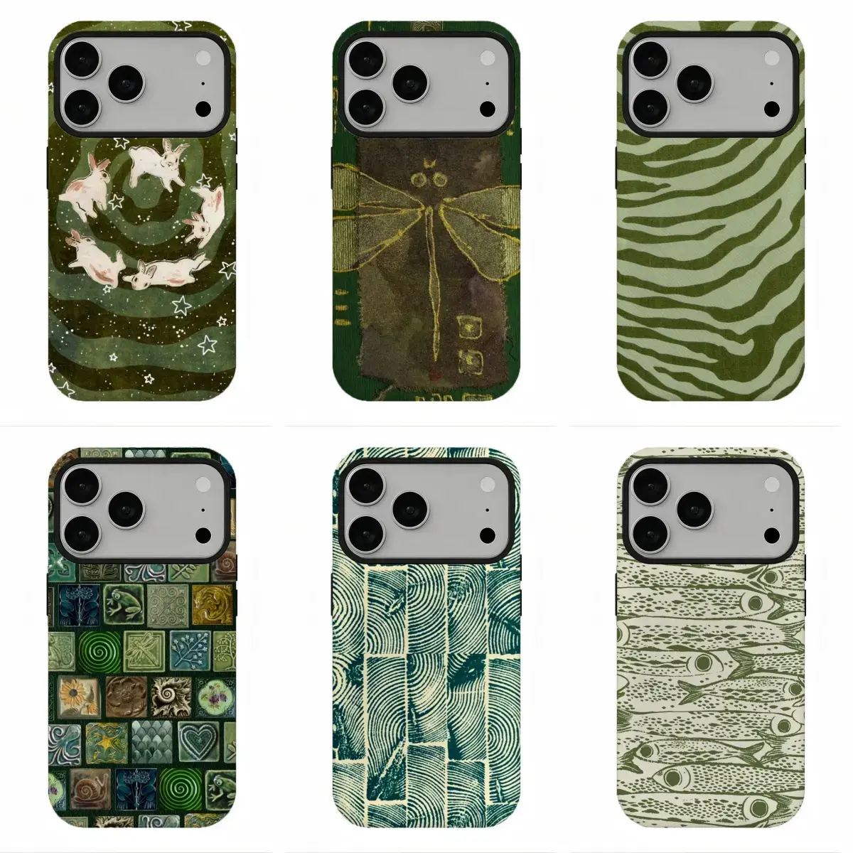 V.intage M.osaic Forest Case | Wood Grain & Fish P.attern Art | Earthy Botanical Tile Design Cover | for iPhone 16/15/14/13/12/11/17 ProMax Plus, Unisex Trendy Rustic Style, Unique Textural Protective Shell. Perfect for Art & Nature Enthusiasts.