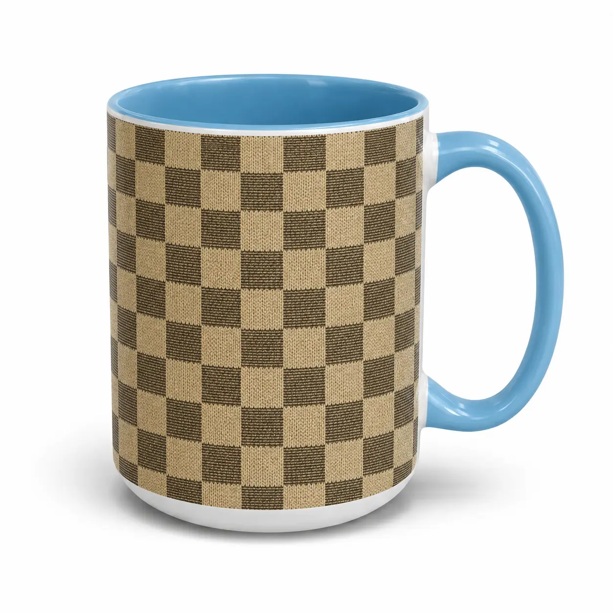 Sturdy Glossy Farmhouse Checker Ceramic Coffee Mug - 11oz/15oz Beverage Cup with Black Handle, Vintage Plaid Design, Gift for Home Office Use