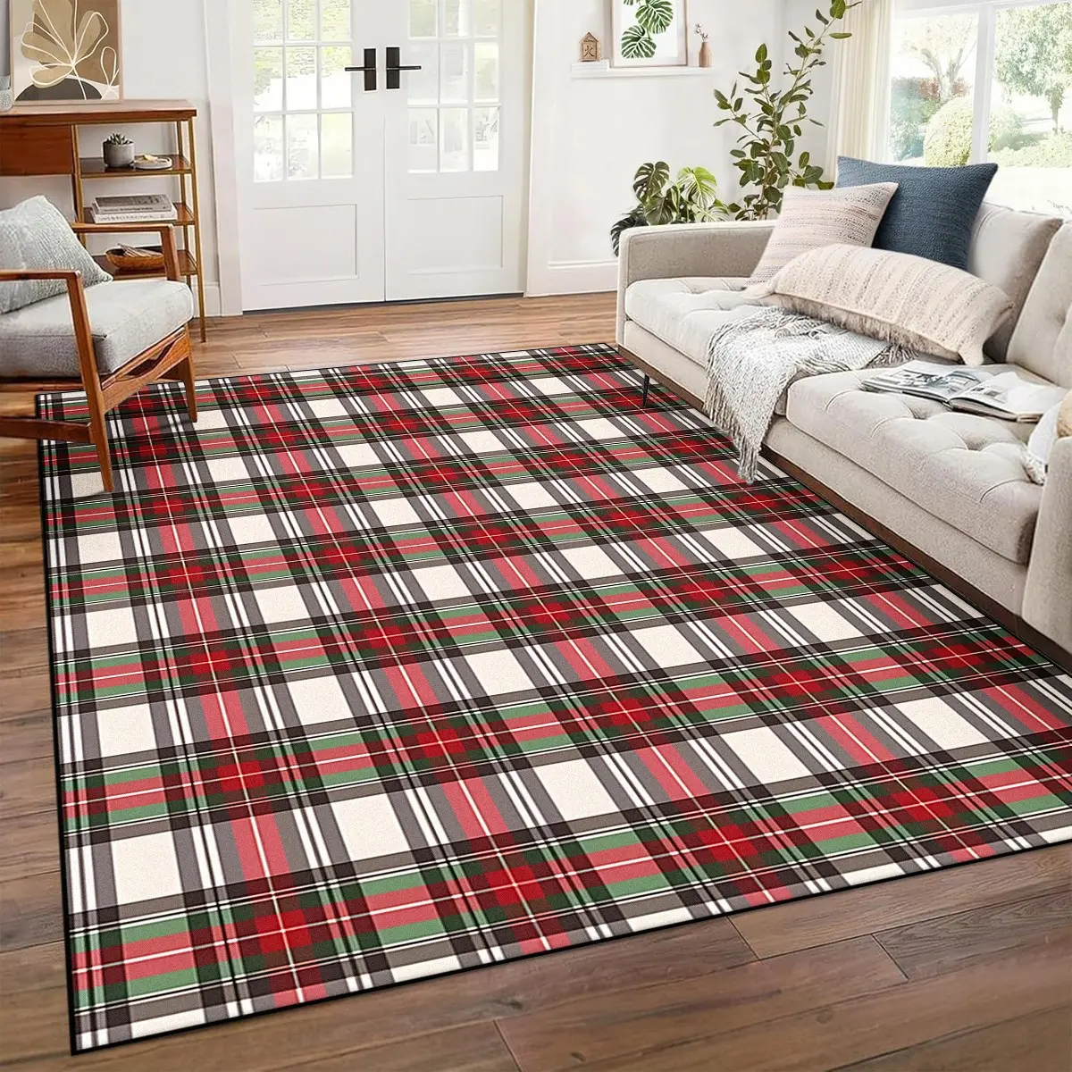 Classic Christmas Plaid Rug, Vintage Scottish Tartan Mat, Soft Comfortable Rectangular Carpet, Non-Slip, Home Decor