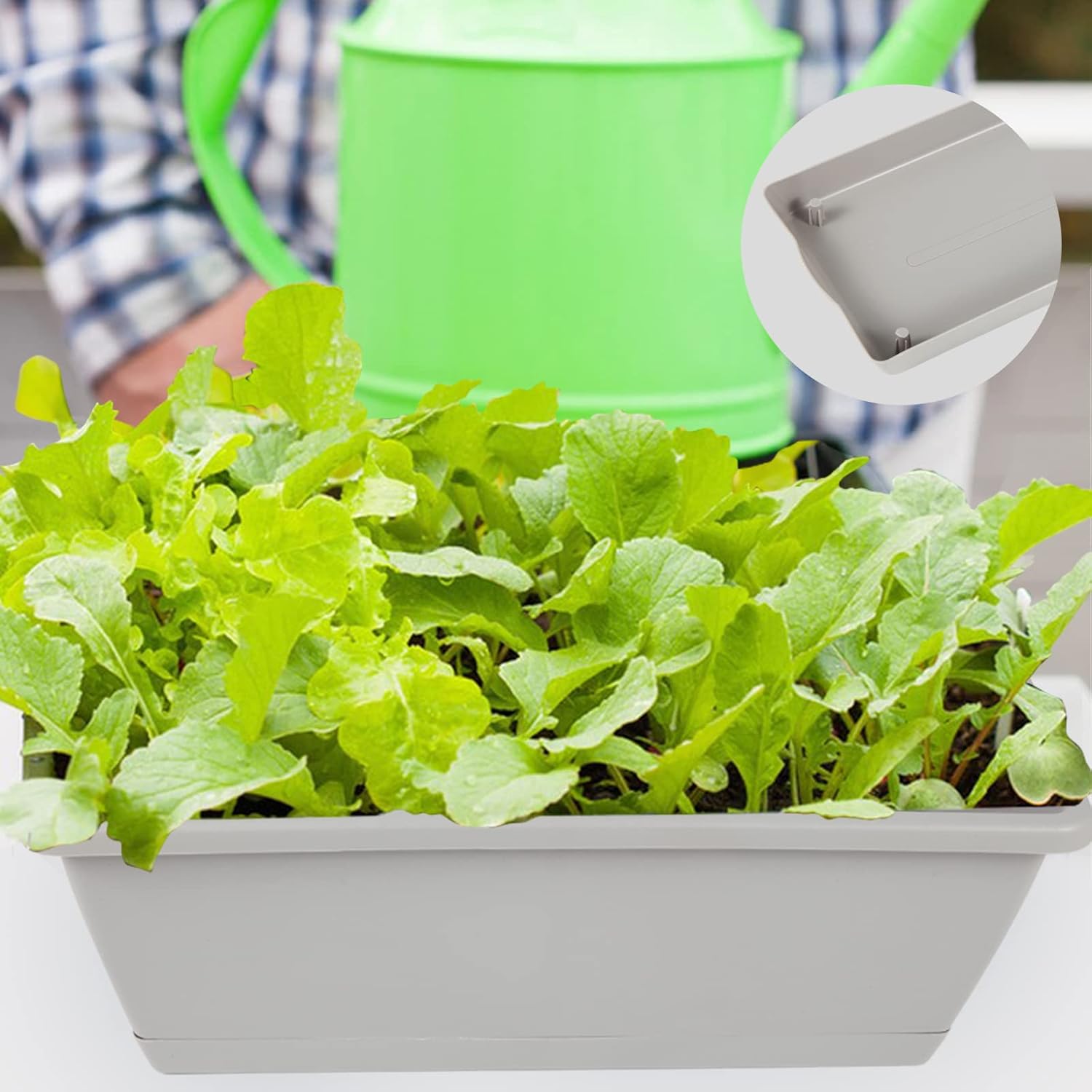 8 count Window Box Planter, 17 Inches Flower Window Boxes, Rectangle Planters Box with Drainage Holes and Trays, Plastic Vegetable Planters for Windowsill Patio Garden  Decor Porch Yard (Grey)