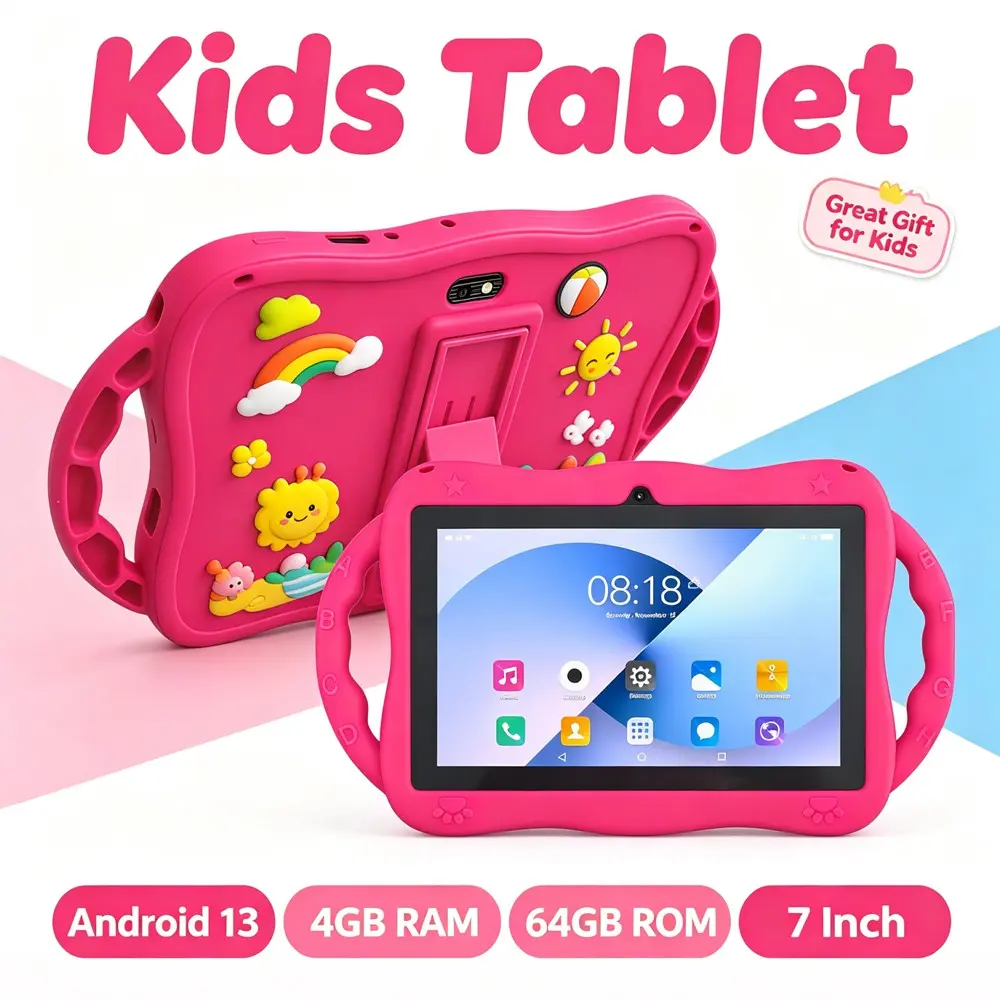 7-inch tablet, Toddler tablet, children's Android tablet computer Android 13 system supports WIFI Bluetooth function, parents can control preinstalled educational software, shockproof silicone cover, Ramadan children's gift