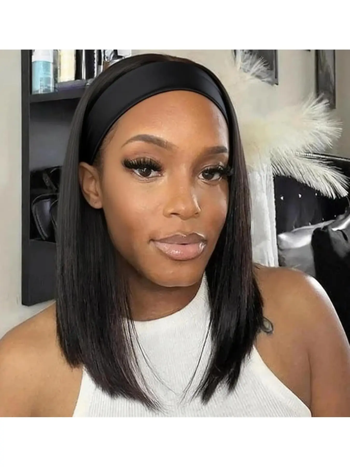 Women's Short Straight Bob Wig, 12 Inches, Natural Brazilian Hair, Machine Wefted, 250% Density, No Glue, No Lace