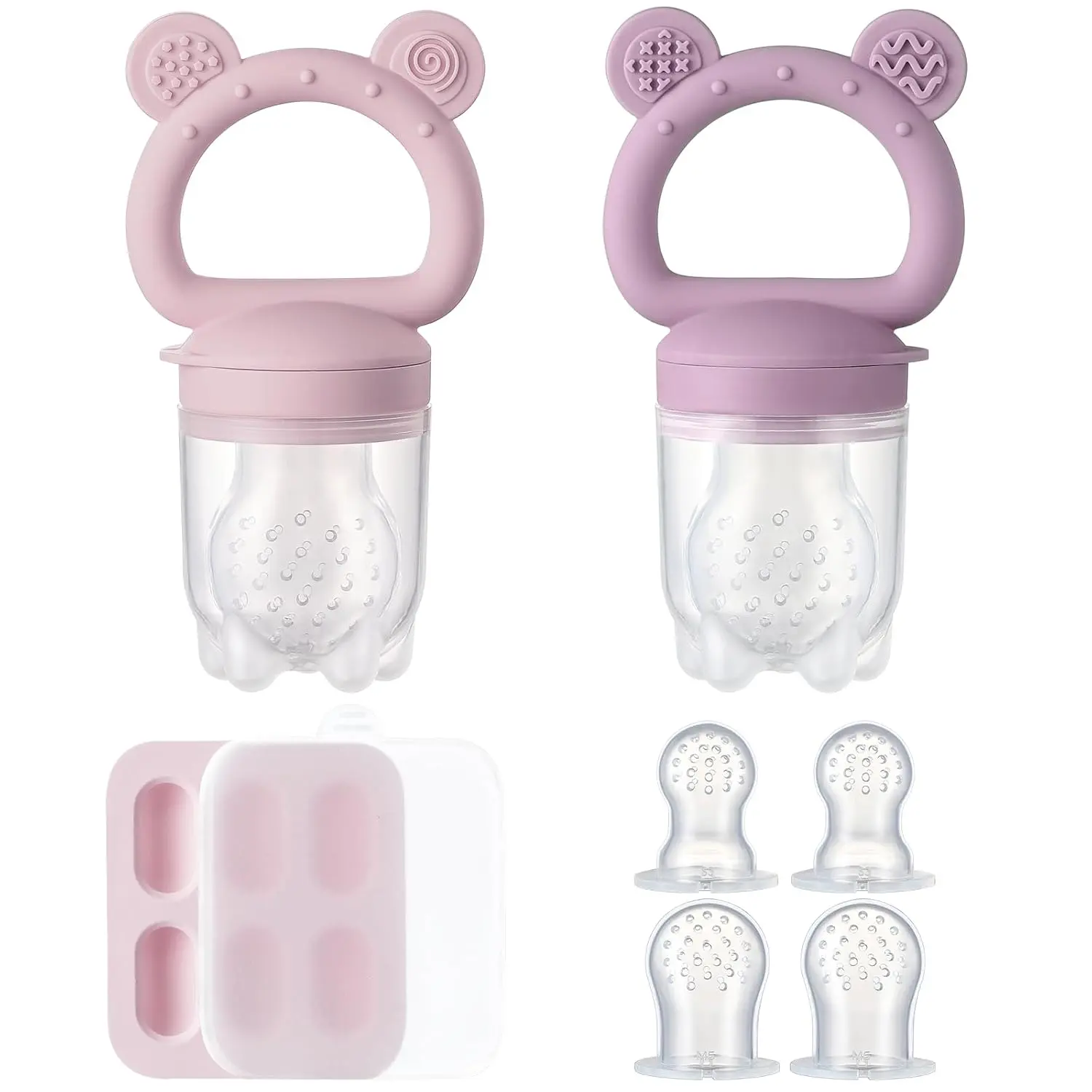 2 Pack  Baby Fruit Feeder with Mini Freezer Tray, Breastmilk Popsicle Molds  Infant Teething Relief, Baby Teethers, Fresh Food Feeder  Safe Infant Self Feeding - Purple Baby Bottle