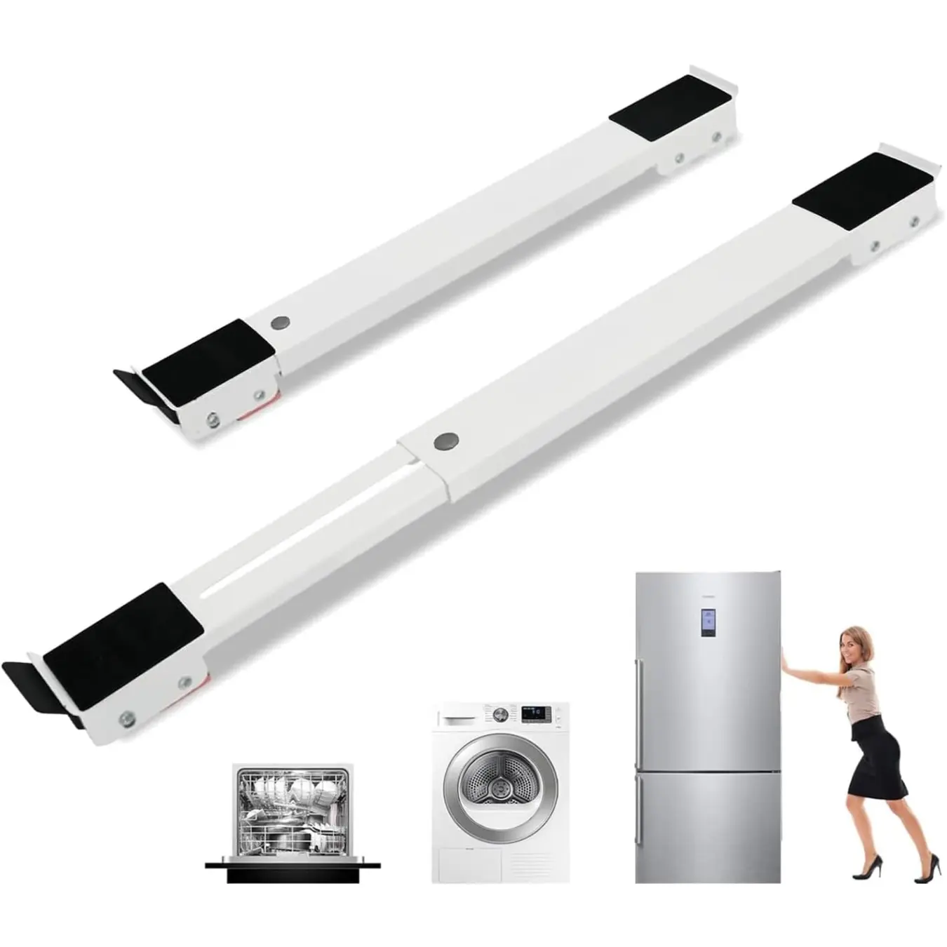 Furniture Washing Machine Dolly, Adjustable Appliance Rollers Heavy Duty & Sliders - Extendable Refrigerator Wheels, Washing Machine Dolly with Locking Brakes, Mobile Base for Washer Dryer, Fridge, Household Items