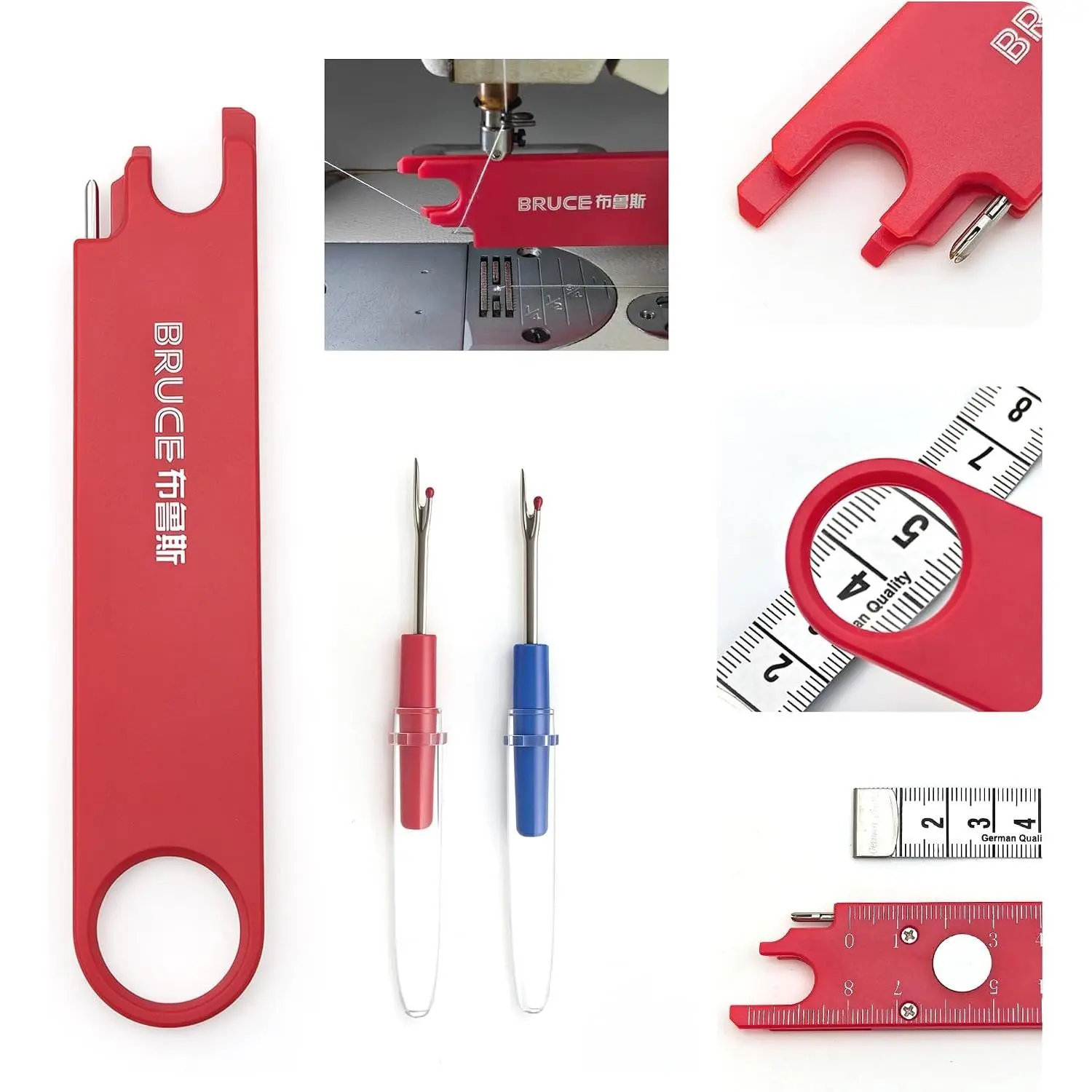 Sewing Machine Automatic Needle Threader with 2 Seam Rippers | Ruler Scale & Magnifying Glass 4-in-1 Sewing Threader Tool Essential Gadget for Sewing Enthusiasts