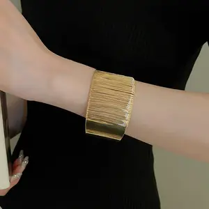 Women's Gold & Silver Wide Open Cuff Bracelets, Textured Wire-Woven Chunky Metal Bangles, Stackable Minimalist Statement Chunky Jewelry Gift