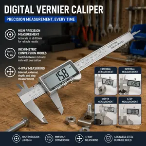 0-150mm Digital Caliper - High Precision Electronic Vernier with LCD & Auto-Off. Lightweight ABS Design for DIY, Crafting & Workshop. Measures Inside, Outside & Depth with Easy Unit Conversion. Essential Tool for Home & Professionals.