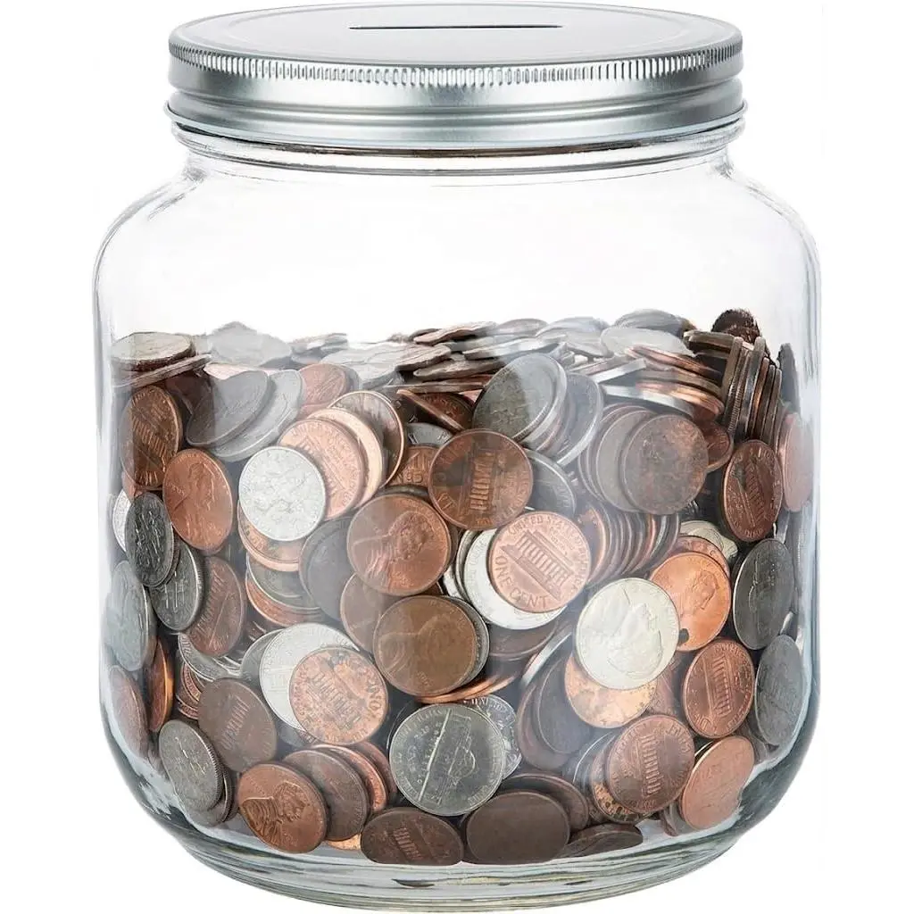 Half Gallon Glass Coin Bank with Slotted Lid – Holds Over $1,450 in Coins – Tip Jar, Donation Collector, Raffle Ticket Holder – Made in USA
