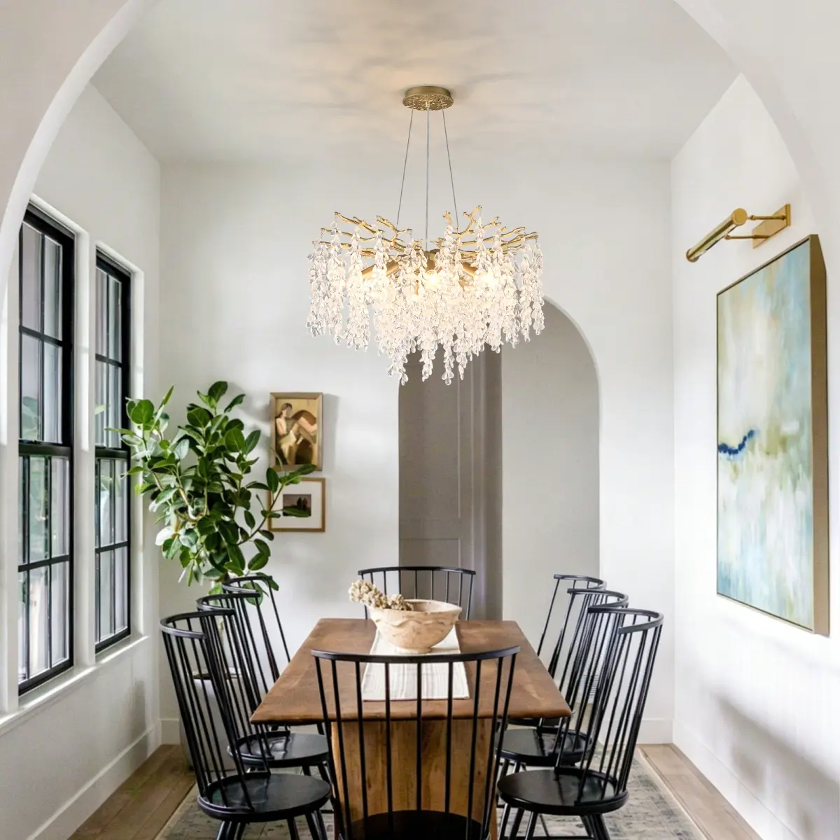 8-Light Chandelier Grape Crystal Ceiling Lamp, 8-Lights Modern Farmhouse Ceiling Ceiling Hanging Light Fixture , for Dining Room, Kitchen Island--NO INCLUDED BULBS--GOLD