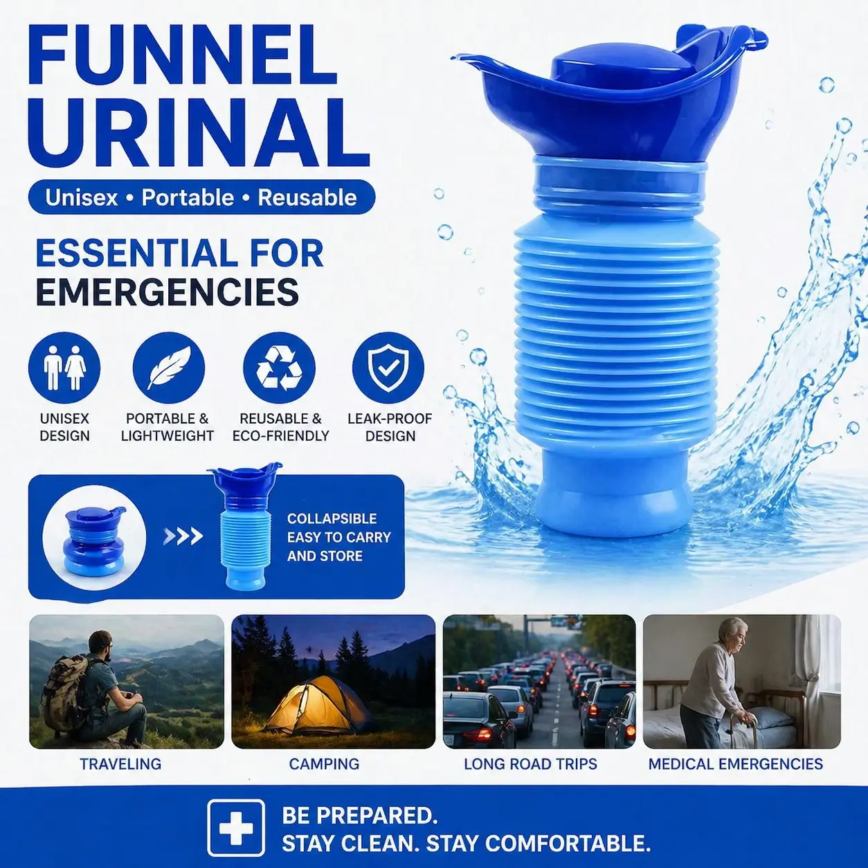 Portable Travel Urinal, Collapsible Urinals Men And Women, Reusable Kids Potty, Personal Pee Bottle Outdoor Camping, Long Road Trip And In Traffic, Emergency Urinal Bottle, Camping Accessories