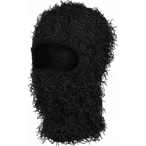 Distressed Ski Mask – Shiesty Ripped Full Face Knitted Beanie Snowboard Biker Streetwear Men Women Winter