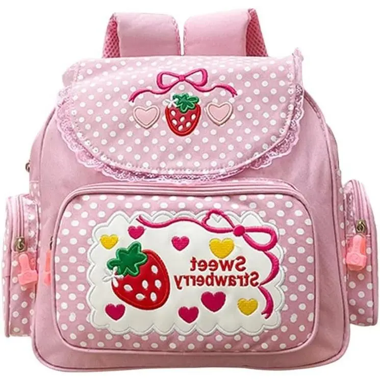 Kawaii Embroidery Strawberry Backpack for Girls Teens Students School Bag Satchel Cute Pink Lace JK BackpackGift