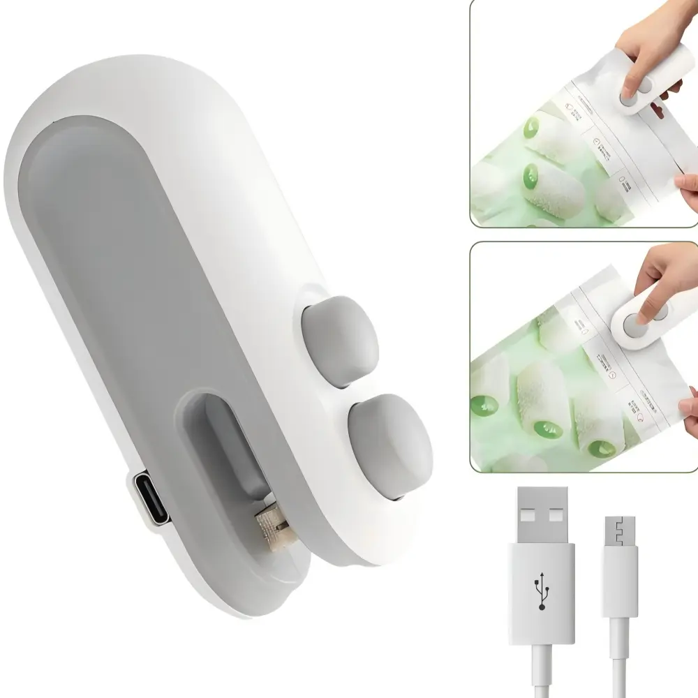 2in1 Rechargeable Chip Bag Sealer with Cutter, Portable USB C Heat Sealer Resealer Machine for Chip, Plastic Bags Heat Seal Tool for Snacks selling mini sealing