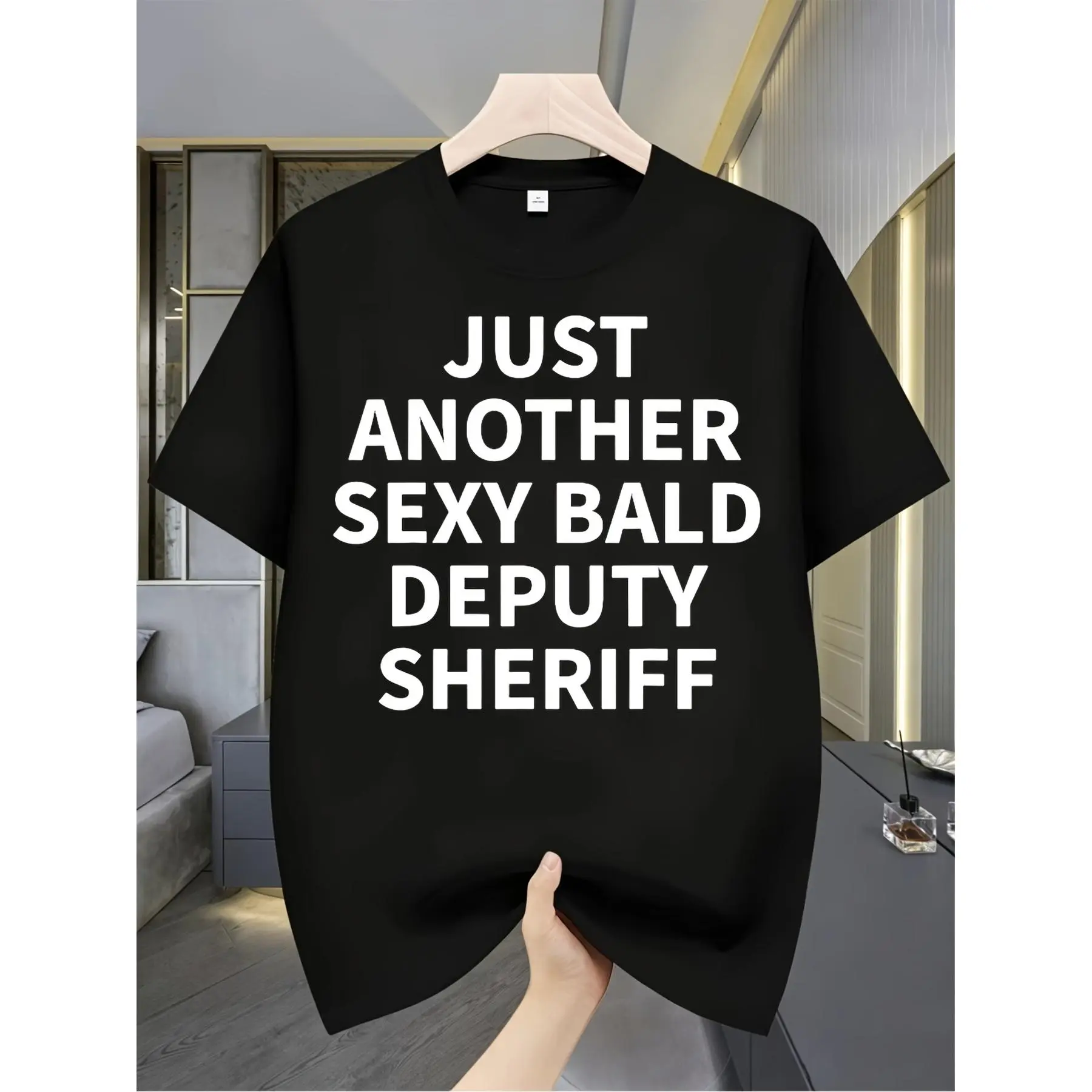 Funny Deputy Sheriff T-Shirt Suitable for Men & Women - Bald Sheriff Graphic Tee with Sheriff, S to XXXL Sizes, Humorous Gift for Birthday, Mother's Day, Apparel, Year-Round Casual Wear (Machine Washable)