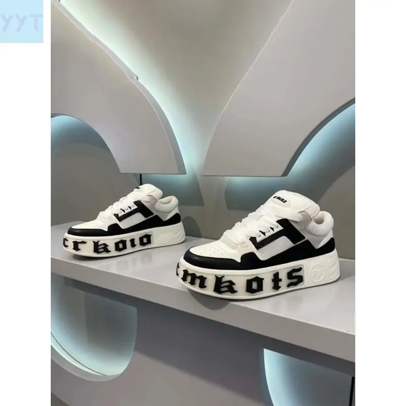 YYT1 Men's Casual Fashionable Colorblock Letter Pattern Lace Up Low Top Chunky Trainers, Comfortable Lightweight Comfy Breathable, Shoes Daily Wear, Trendy Versatile Sneakers Men, Classic Thick Soled Sneakers