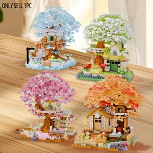 690pcs Romantic Four-Color Sakura Tree House Building Blocks, Creative Building Blocks, Abs Material, DIY Toy, Living Room Decoration, Perfect Gift for Holidays