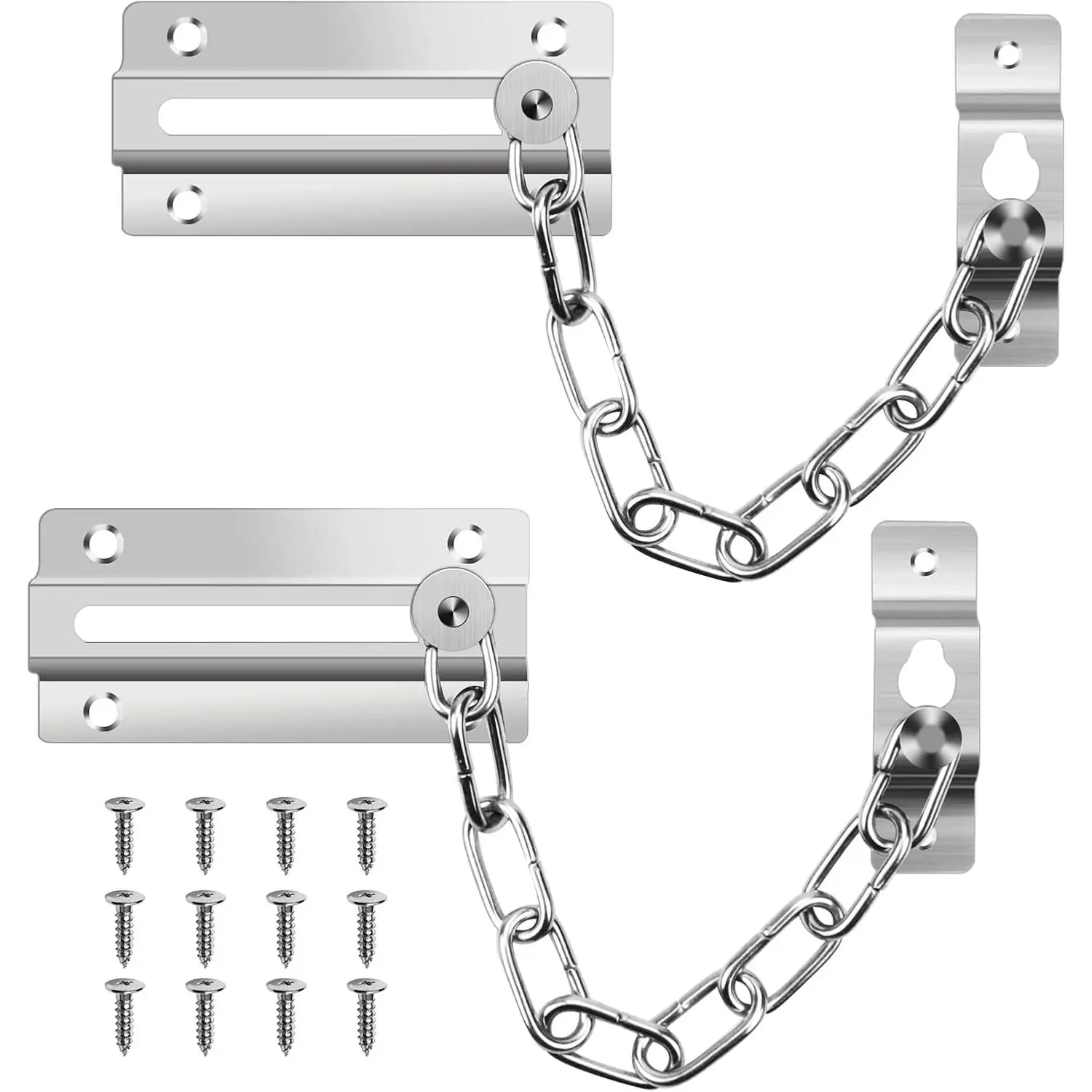 2 Pack Door Chain Lock, Chain Door Guard with 12 Screws, Sturdy & Rust-Resistant Steel Chain Locks for Inside Door and Extra Front Door Lock  Safe ()