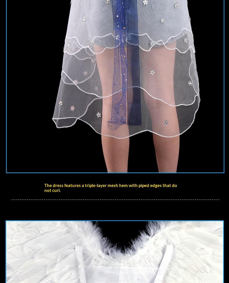 Angel Feather Wings Props for Christmas & Halloween Performance Costume Stage Princess Back Decoration White & Blue Bow