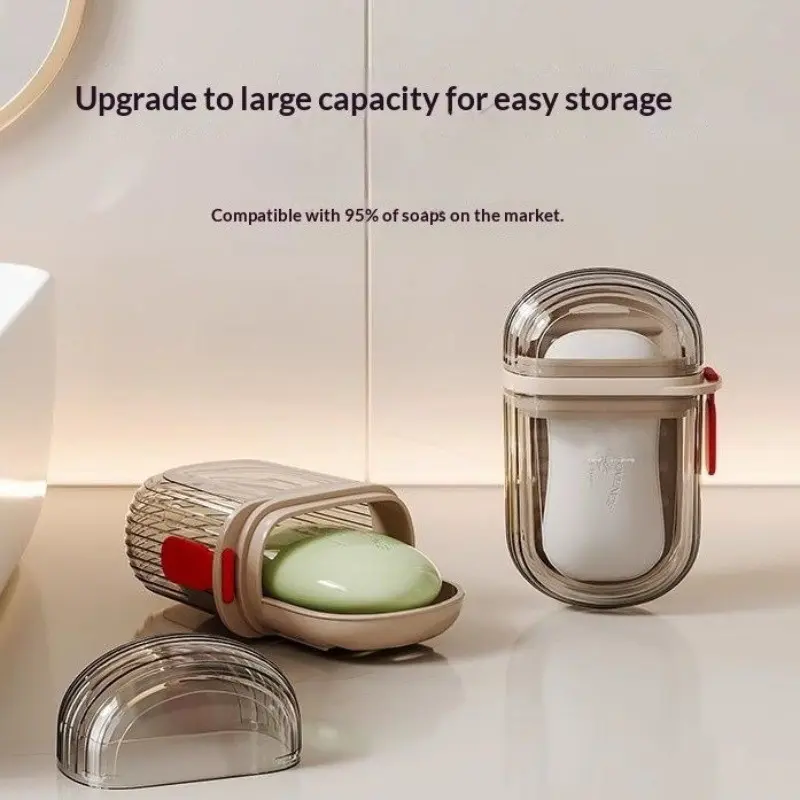 2-Pack Leak-Proof Travel Soap Dispenser, Compact Oval Design with Drain Hole, Transparent Lid, Lightweight & Hygienic, Pet Material, Ideal for Camping, Gym, Bathroom, Kitchen