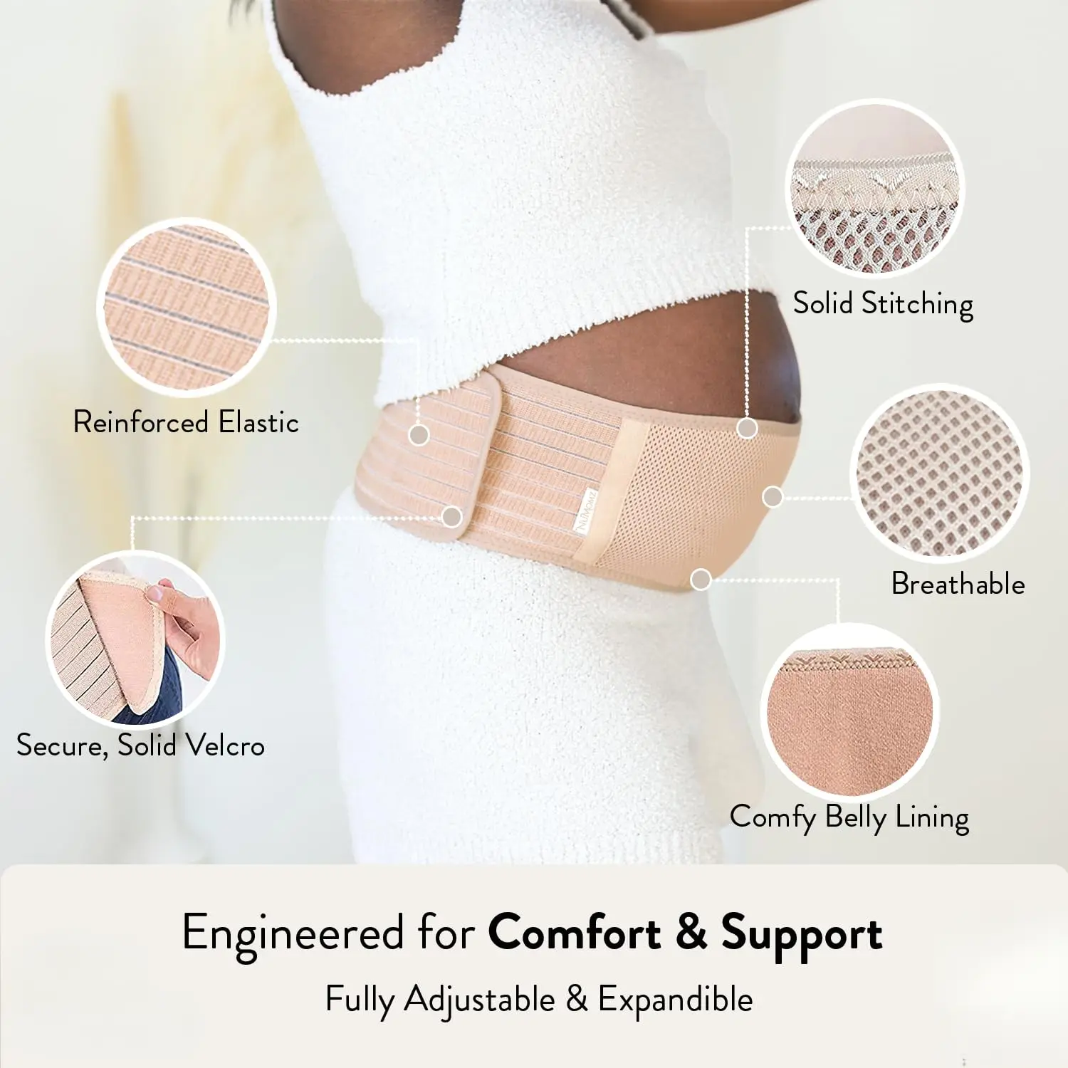 Machine Washable Maternity Belly Bands for Pregnant Women (Fits L to XXL Sizes) Adjustable Pregnancy Belly Band |   Breathable & Gentle Compression Support Belt |   Non-Rigid Design Stays in Place (Beige)