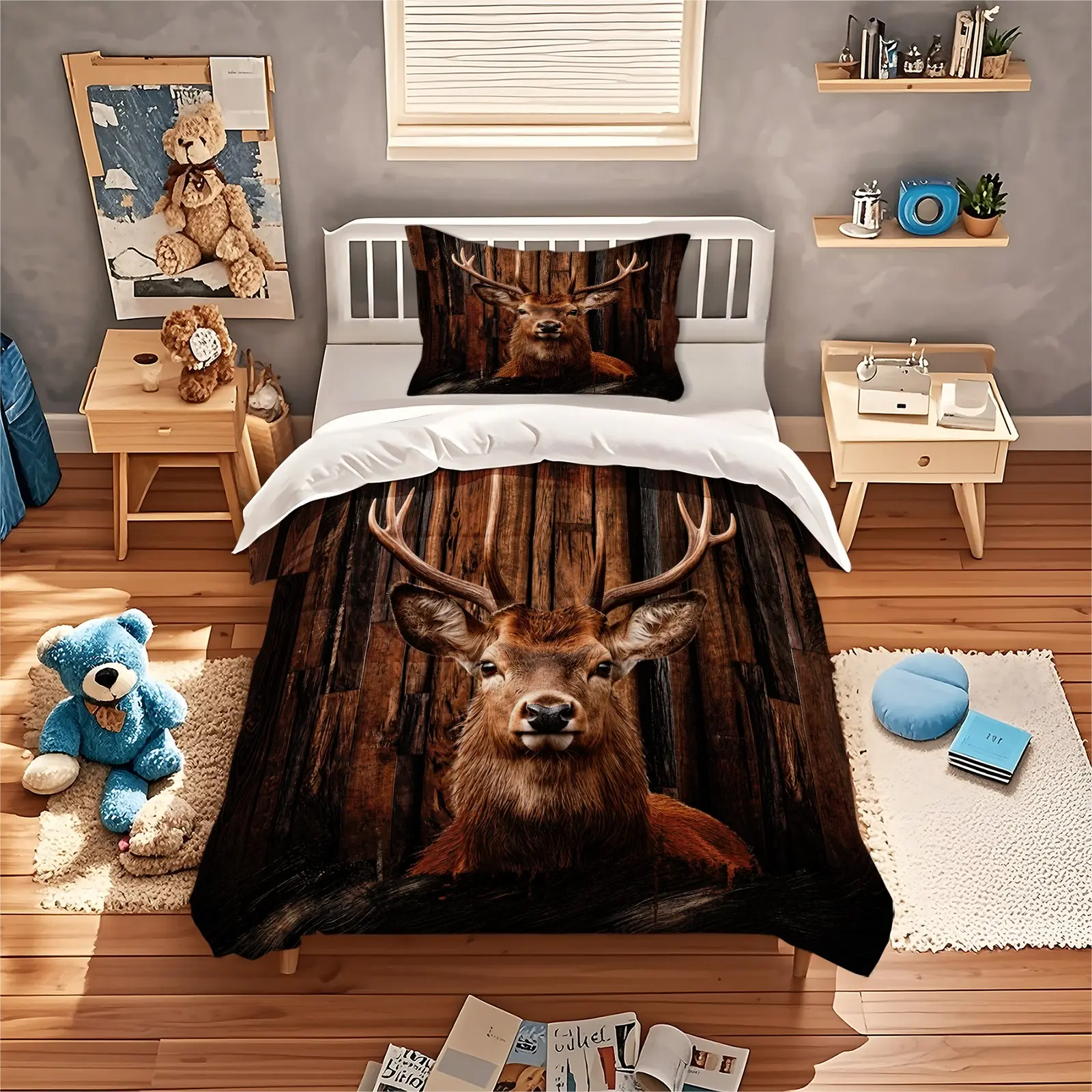 Farm Forest Deer Print Duvet Cover Set, 1 Duvet Cover With 1/2 Pillowcase (Excluding Core And Pillow), Suitable For Teenagers And Adults In Bedrooms, Dormitories, And Guest Rooms, Suitable As a Gift And Decoration