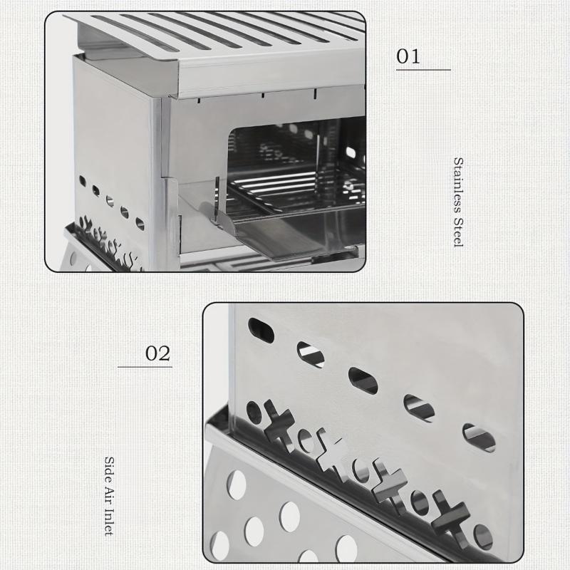 Outdoor Stainless Steel Card Grill, Camping Mini Detachable Portable Wood Stove, Picnic Charcoal Card Stove