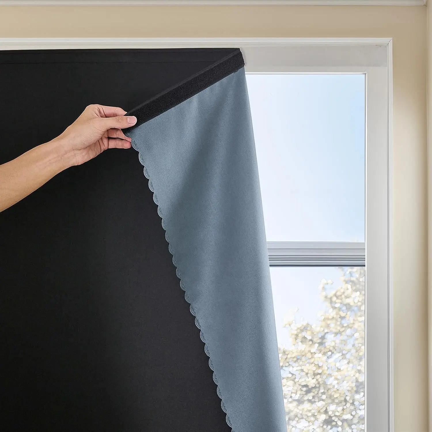 100% Blackout No-Easy Install for Bedroom Blinds Light Blocking (Black-35 W x 59" L-1P)