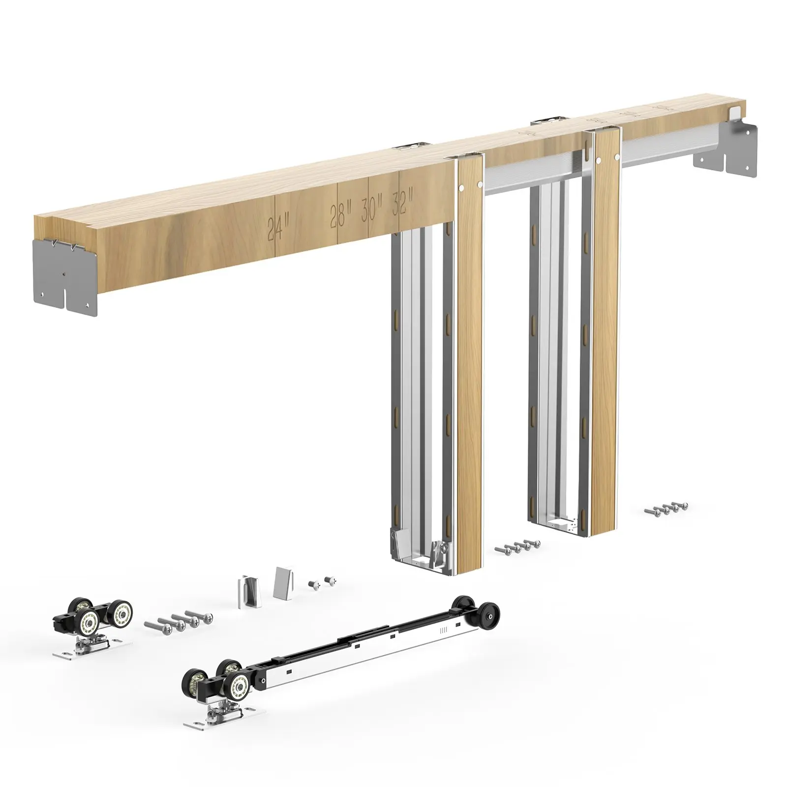 【DealsForYouDays】VEVOR Pocket Door Frame Kit, for 24-30 in Wide 80 in High Door, Pocket Door Kit with Two-Way Soft Close Mechanism, Slide Smoothly Quietly, Easy to Install, Wood and Galvanized Steel, for Living Room