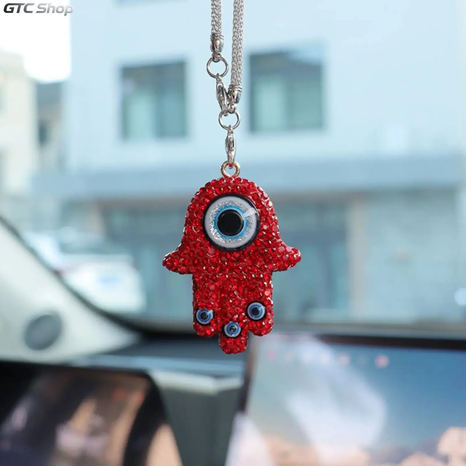 Hamsa Hand Evil Eye Rhinestone Car Hanging Ornament - Rearview Mirror Protective Amulet, Stylish Car Accessories for Auto Interior Decor (Sports & Outdoor Camping & Hiking Hammocks Complement)