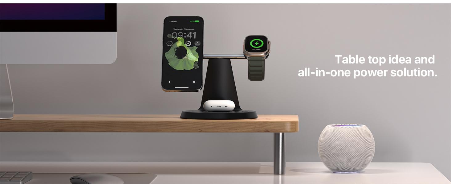 Charging Station for Apple Multiple Devices, for MagSafe Charger Stand, Wireless Charger for MagSafe 3 in 1 for iPhone 16 15 14 13 12 Series, Apple Watch, AirPods Pro/3/2 (30W Adapter Included)