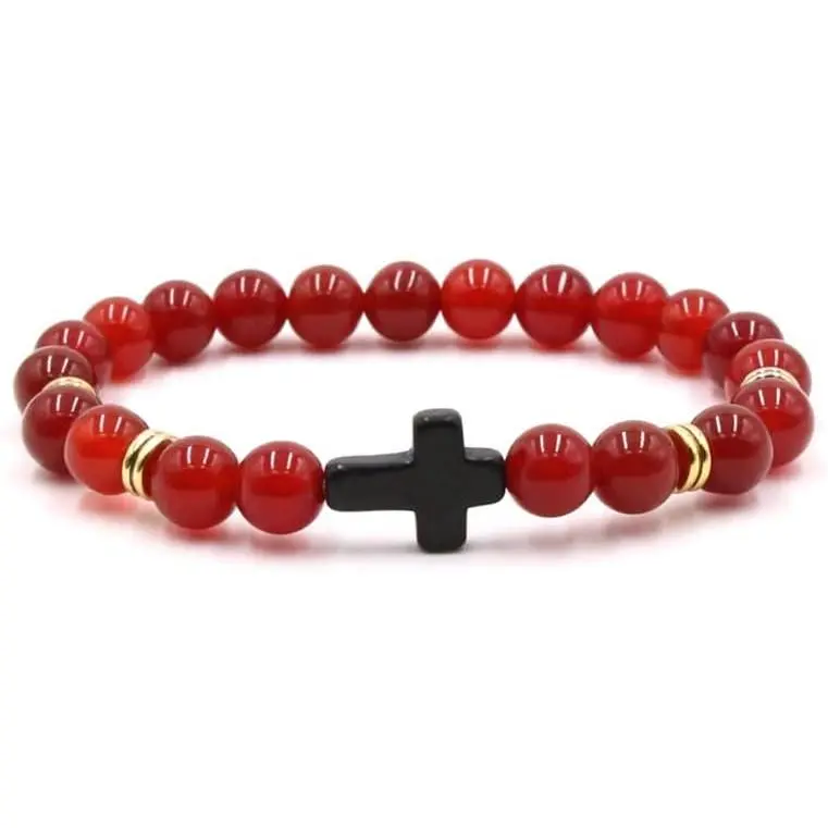8MM Ornament Lava Volcanic Stone Beads Turquoise  Elastic Stretch Bracelet Religion Bangle for Women Men