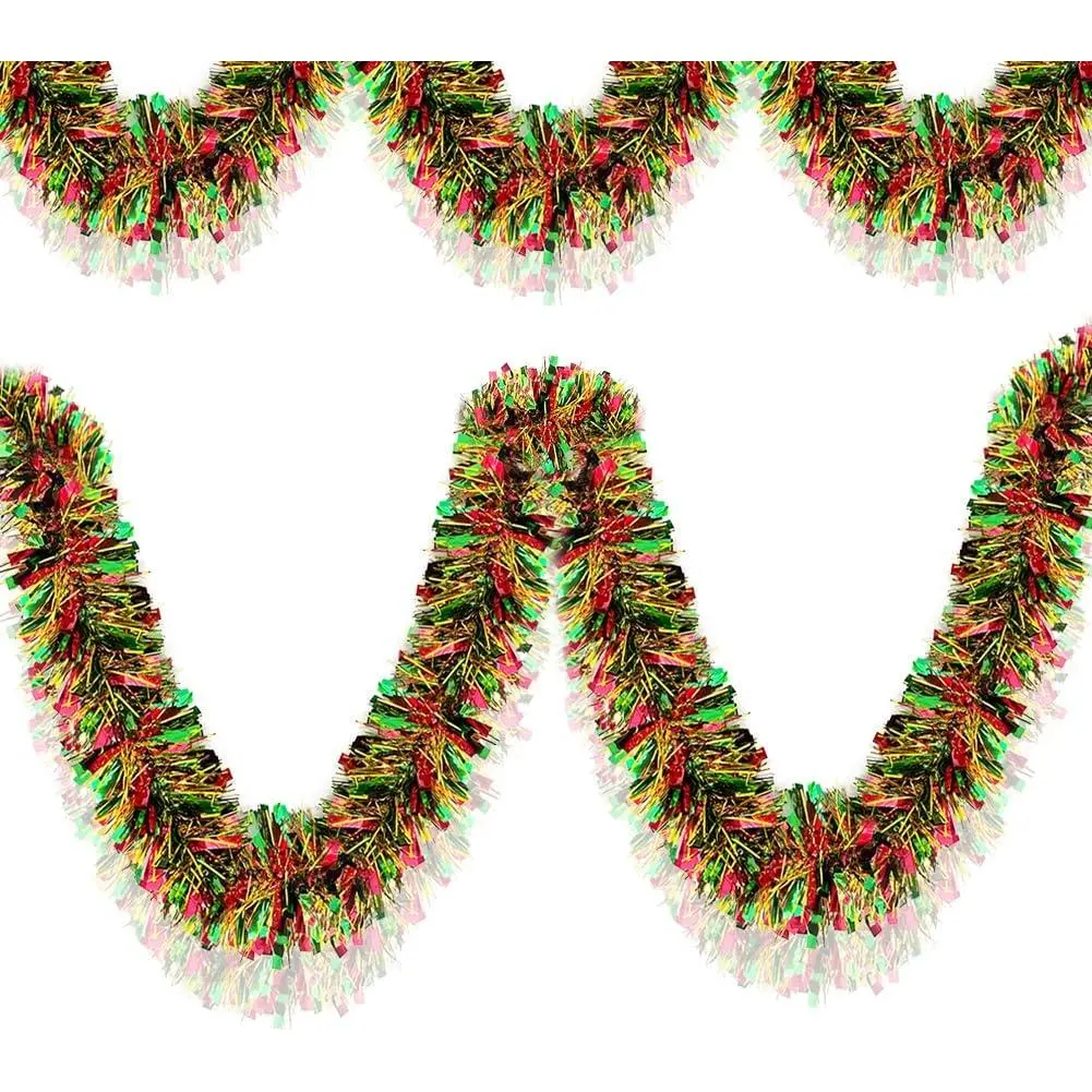 Christmas Tinsel Garland - 66 Ft Shiny Metallic Tree Winter Xmas Garland Glitter Tinsel  Twist  Decorations for Christmas Party Holiday Supplies ( Red Green)