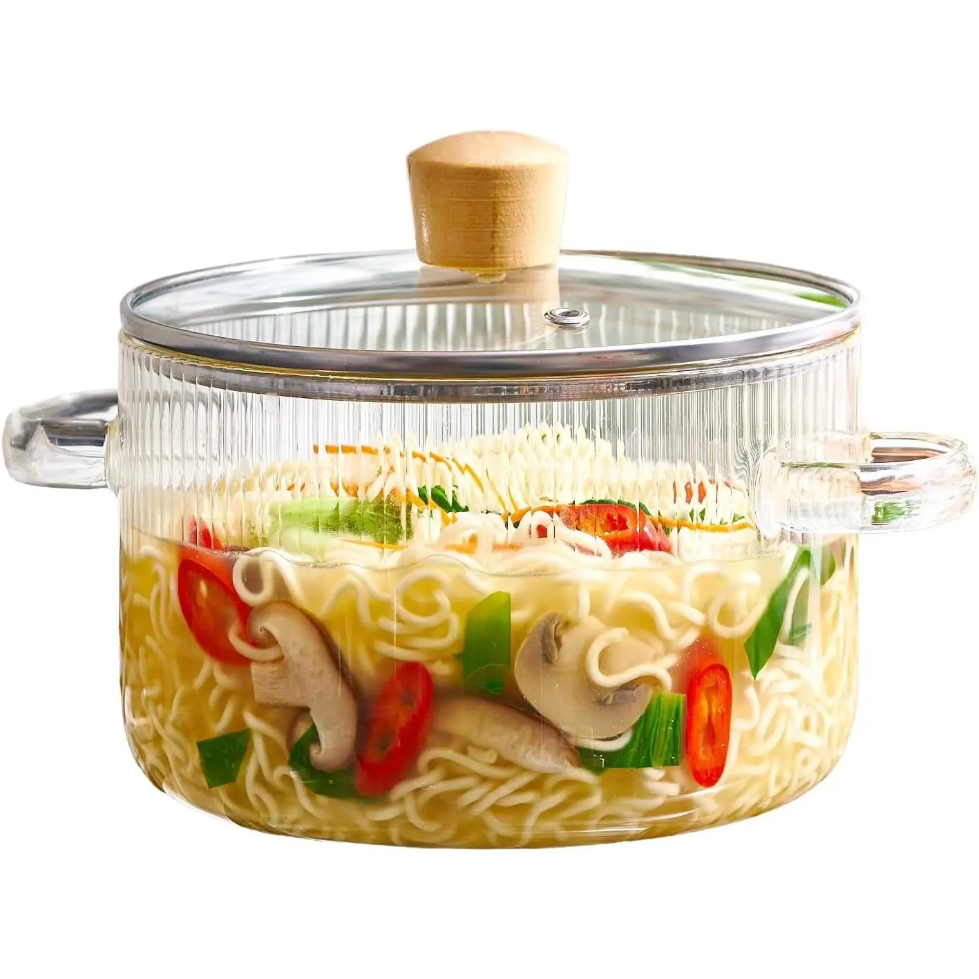 Le'raze Glass Cooking Pot with Lid - 1.6L (54oz) Heat Resistant Borosilicate Glass Cookware Stovetop Pot Set - Simmer Pot with Cover Safe for Soup, Milk, Baby Food, Clear