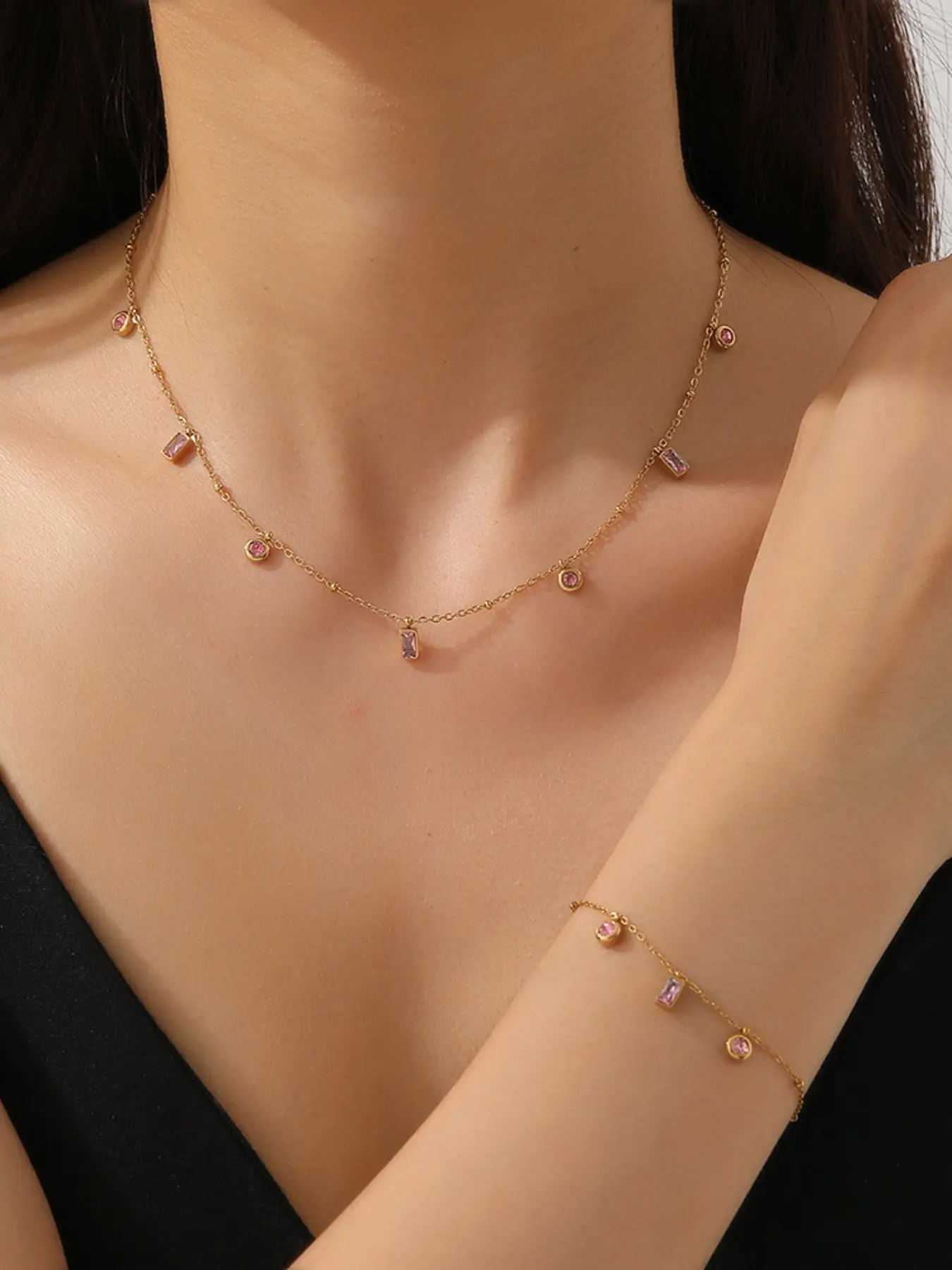 Rhinestone Locket Necklace Set, Elegant Minimalist Jewelry for Women, Fashionable Versatile Accessory, Chic Gift Idea