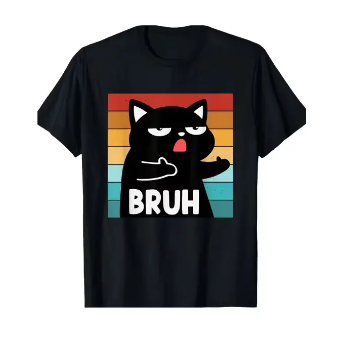 Funny Meme Saying Bruh with Cat Boys Teens Men T Shirt Gifts for Men Boy Teens Family