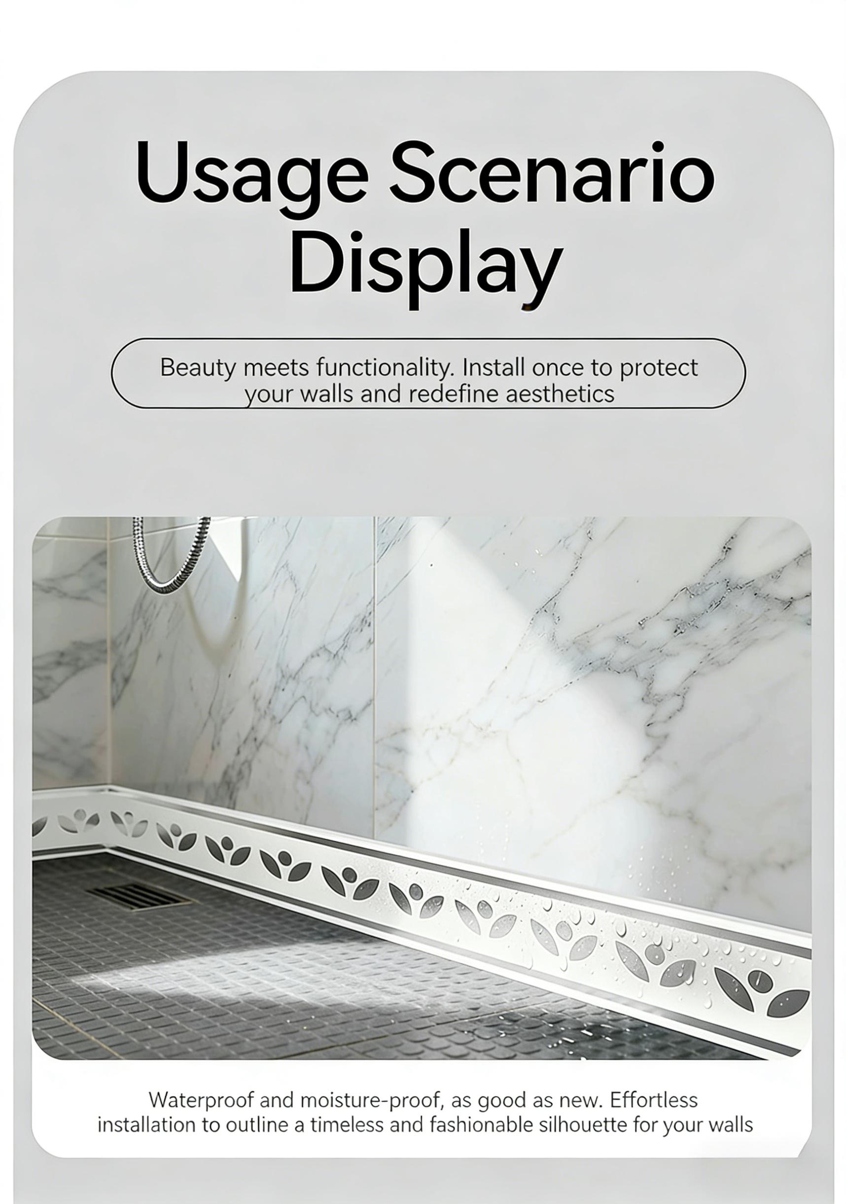 Self-Adhesive PVC Baseboard, Thick Waterproof Vinyl Wall Trim, Peel and Stick Skirting Board, Countertop Edge Guard, Ceiling Corner Molding, Removable Wall Corner Protector, Easy DIY No Tools Installation, 3.94" x 196.85"