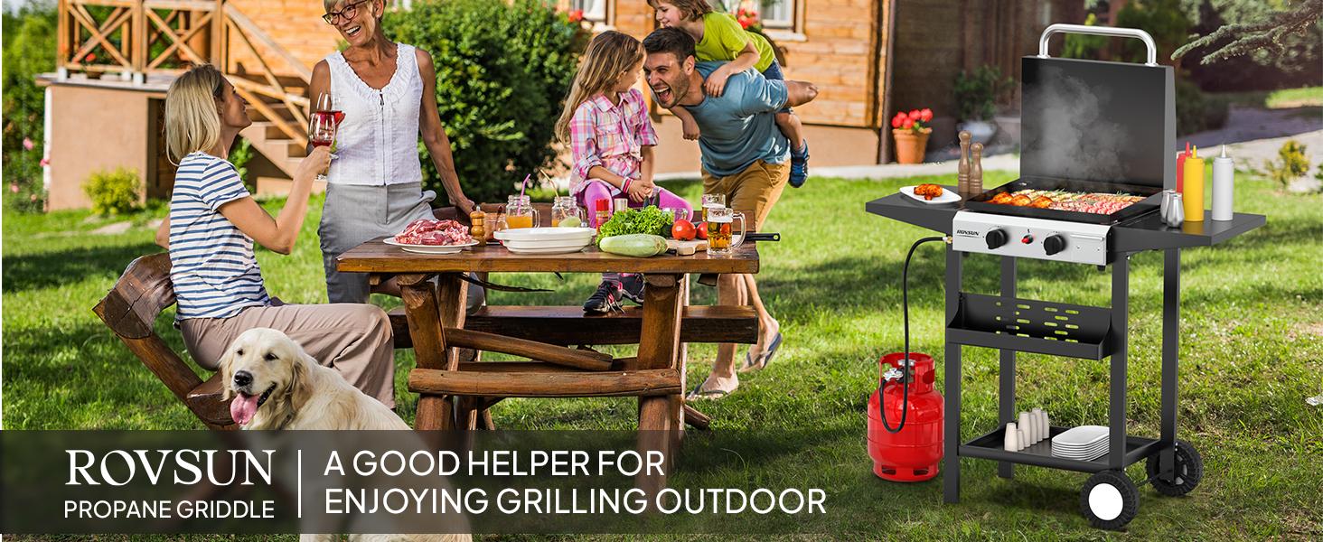 ROVSUN 2/4 Burner Portable Propane Griddle with Enameled Tray & Lid, 20000/40000 BTU Rolling Flat Top Gas Grill with Electronic Ignition, Side Shelves & Regulator for Outdoor Cooking Camping BBQ Tailgating SpringStatements