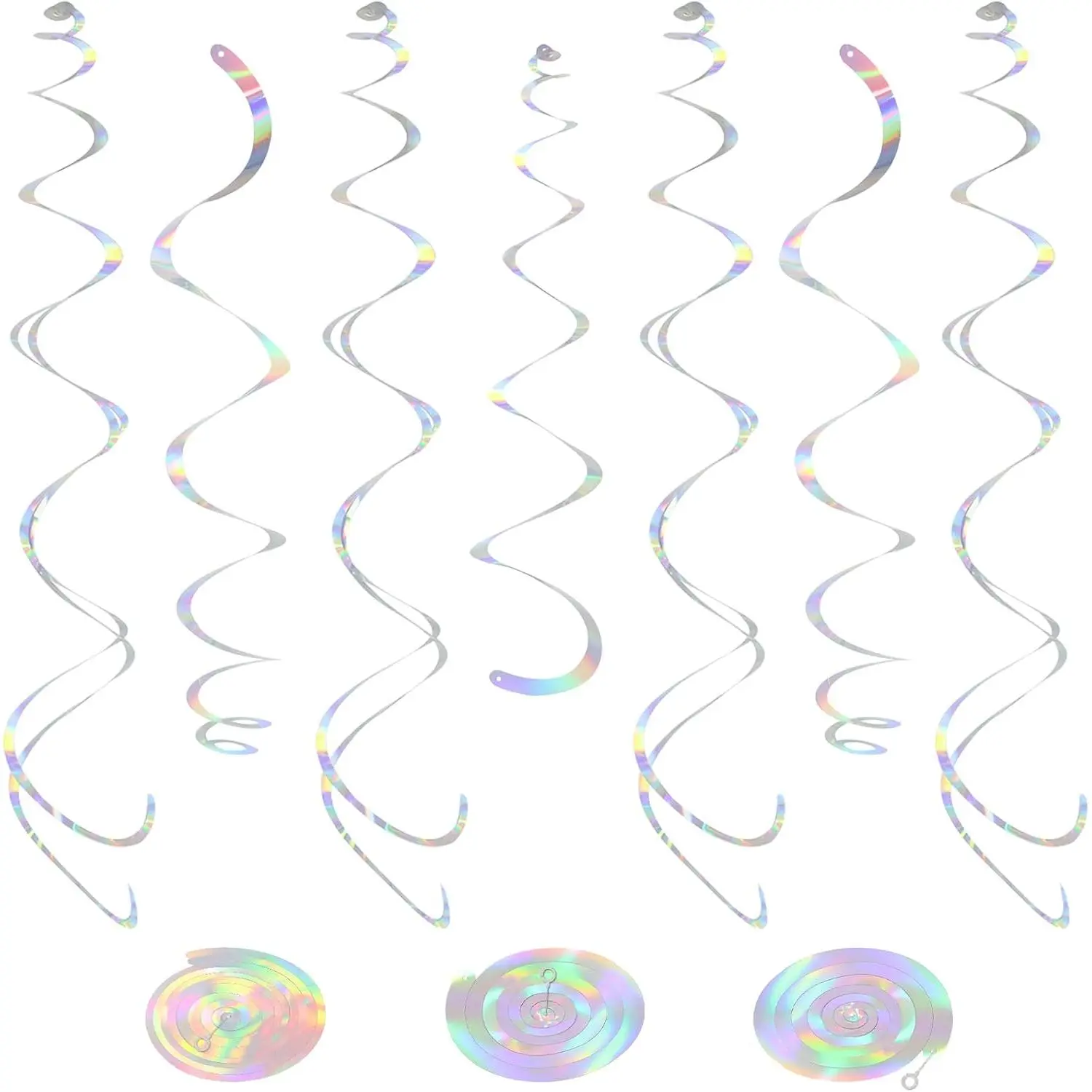 24 count Iridescent  Swirl, Shinny Holographic Ceiling Decorations, Plastic Streamer Party Decorations with Double-Swirls and Single-Swirls for Birthday Decorations,,Wedding,  Shower