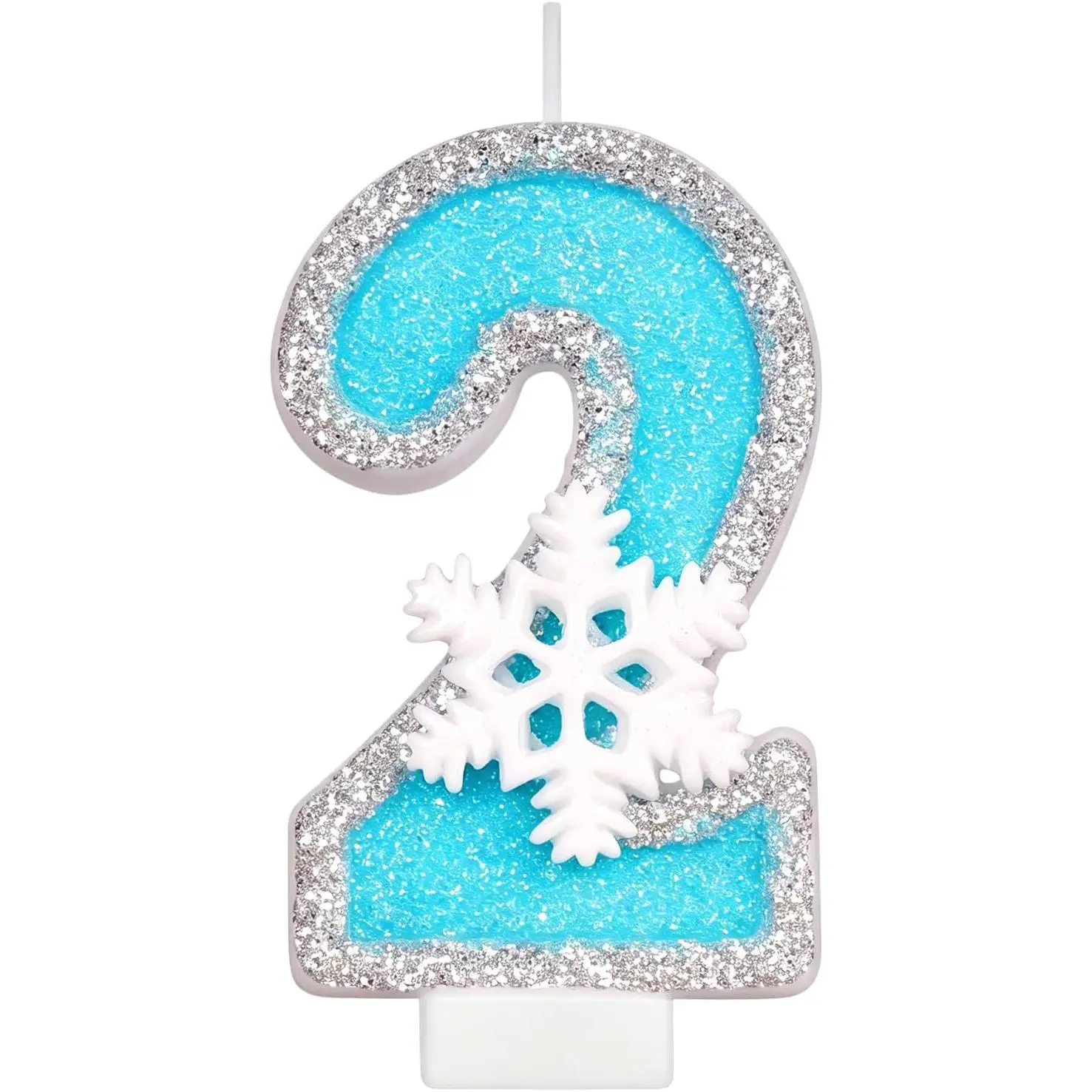 Birthday Number Candles for Cake, Blue Frozen Number 2 Candle, 2nd Frozen Cake Topper, Fun Glitter Birthday Candles Cupcake Topper for Party Anniversary Decorations