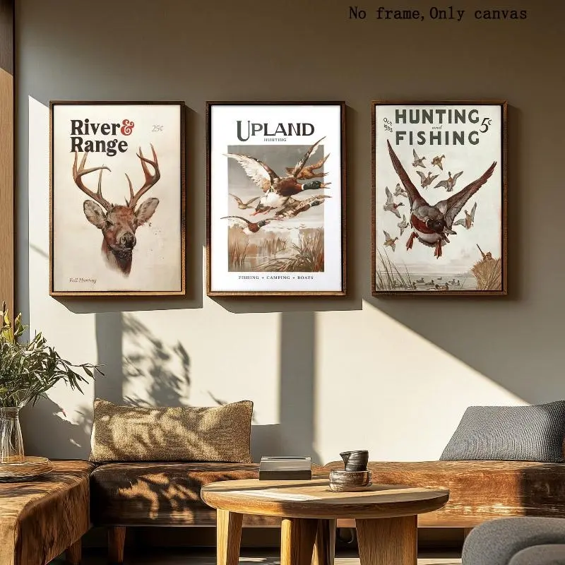 3pcs Canvas Art, Fashionable Space Decor, Hunting Art Prints, Vintage Hunting Posters, Deer Hunting Gifts, Wildlife Wall Decor
