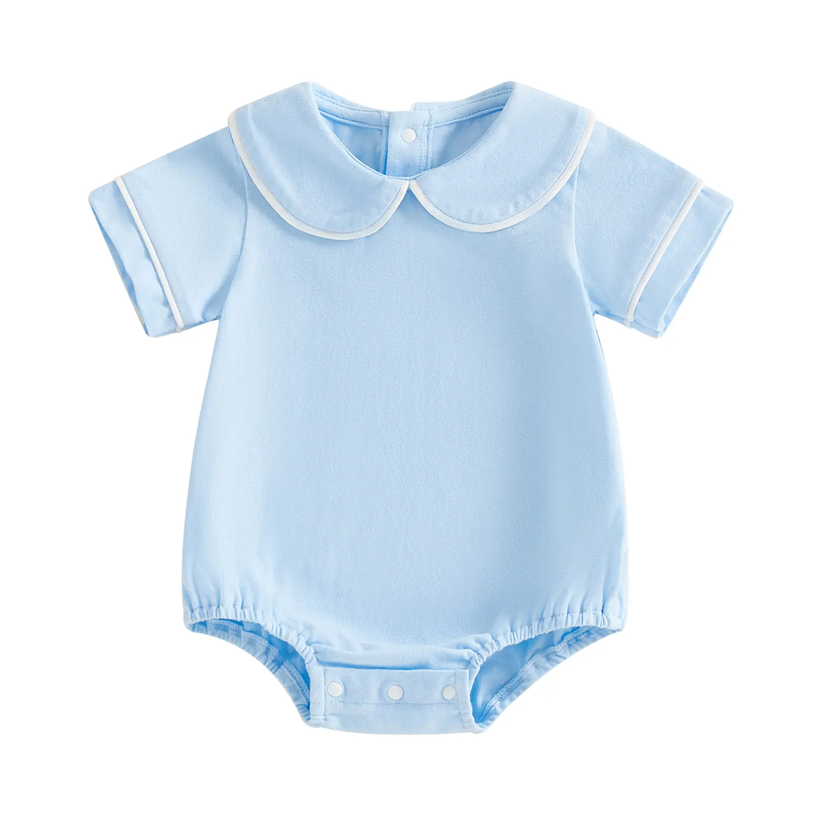 Newborn Baby Boy Girl Romper Peter Pan Collar Short Sleeve Basic Plain Preppy Style Onesie Bubble Bodysuit Shirt Tops Summer Outfit