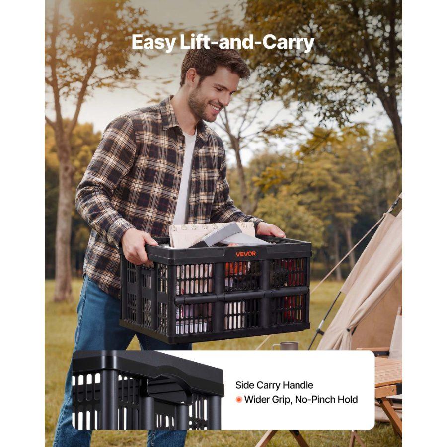 VEVOR Plastic Collapsible Storage Bins, 45L 3 Packs, Stackable Folding Storage Crates with Handles, Holds 33 lbs Per Bin, Foldable Heavy Duty Containers, Space-Saving Baskets, for Home Organizing