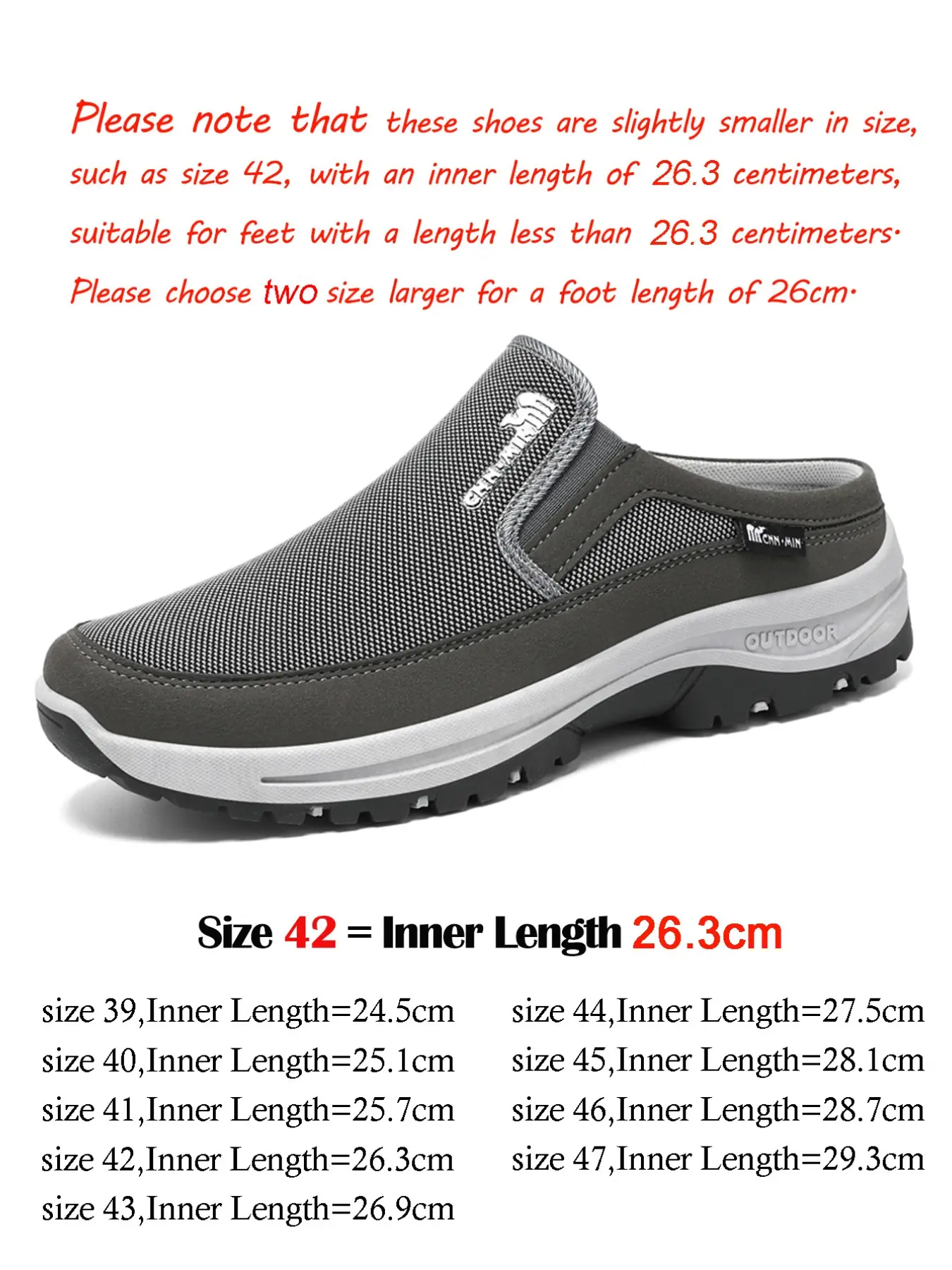Runs small. We recommend sizing up by 2 sizes.,Men's Slip-On Half Mule Shoes, Breathable Mesh Mules, Non-Slip Thick Sole, Breathable Mesh, Casual Comfort, Ideal for Daily Commute, Garden, Indoor/outdoor Use
