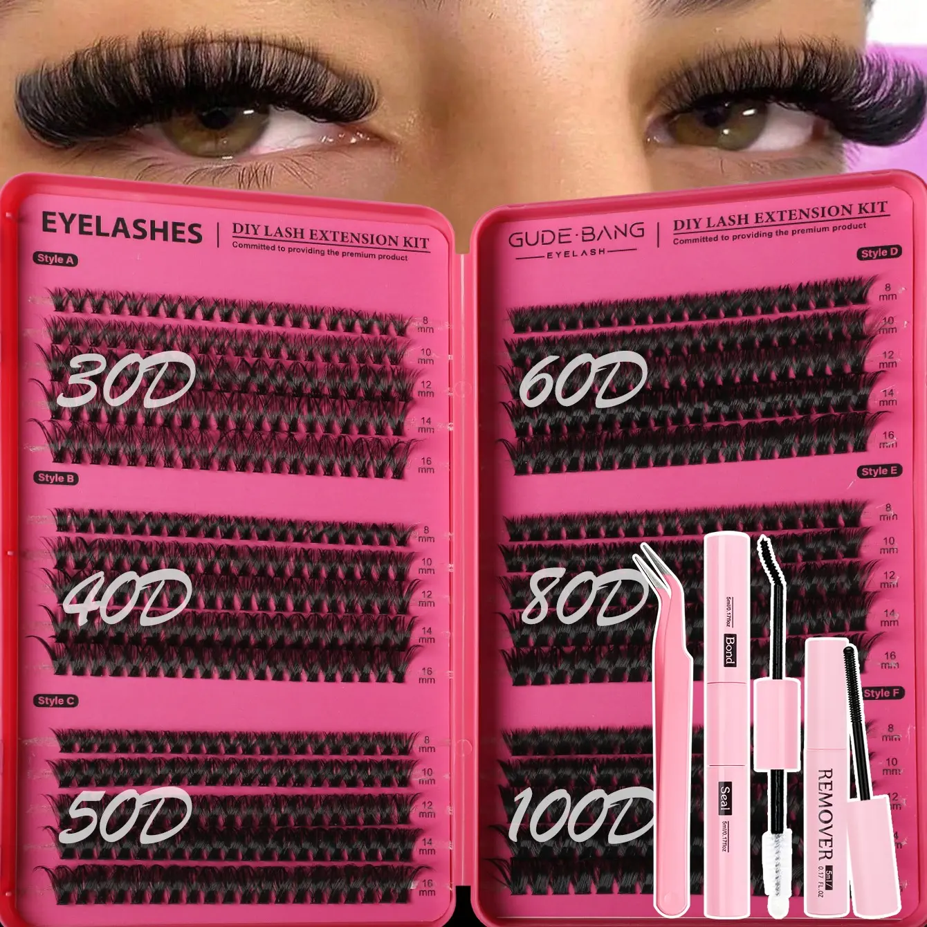 600 Pcs Eyelash Extension Kit with Glue, Tweezers and Remover, Mixed 8–16 mm Curl Lashes, Eyelash Clusters, Large-Capacity Beginner-Friendly DIY Lash Cluster Set for Home Use