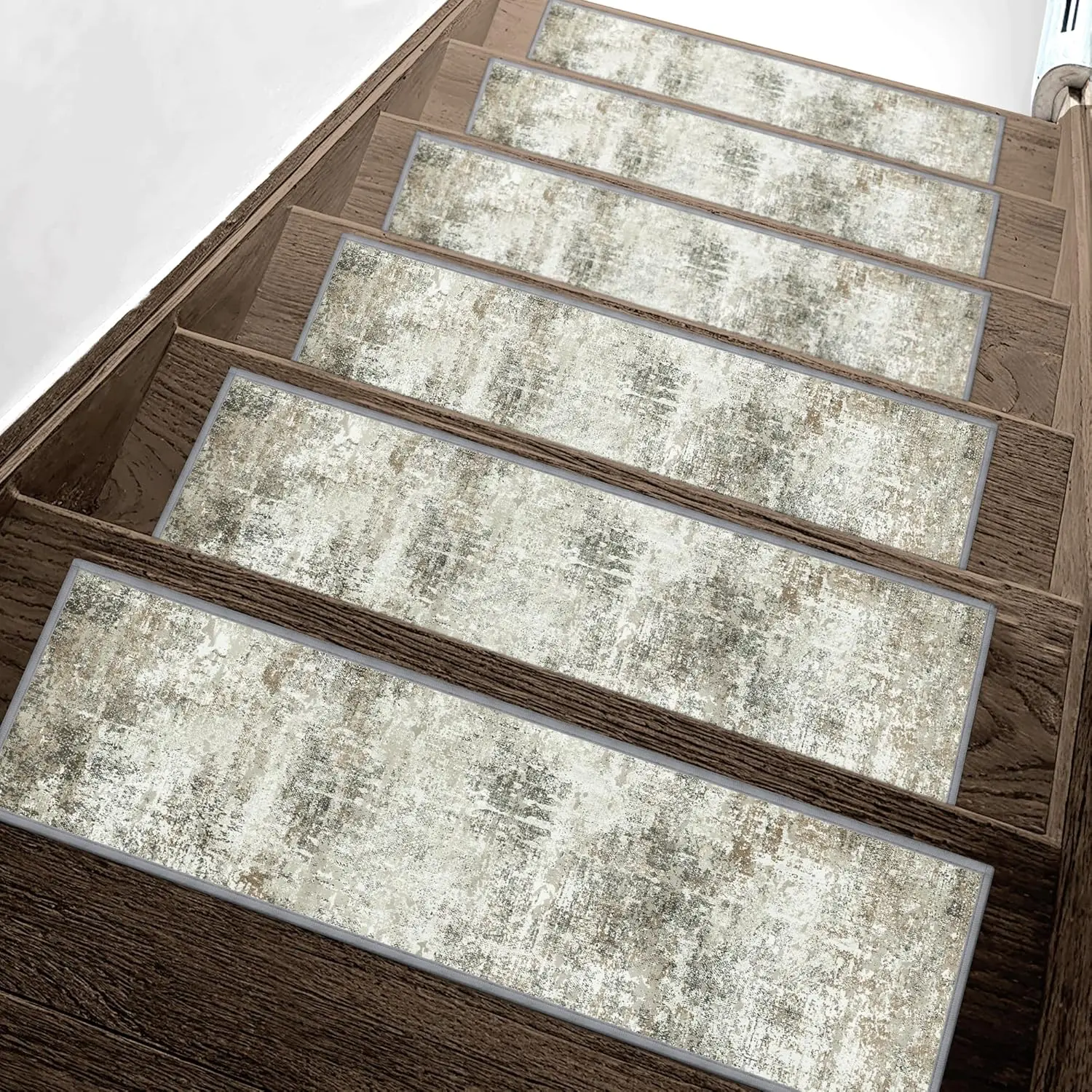 Non Slip Stair Treads for Wooden Steps 15PCS - 8"x30" Indoor Safety Carpet, Edging Mats with TPE Adhesive Backing, Pet and Elderly Friendly Stair Rugs