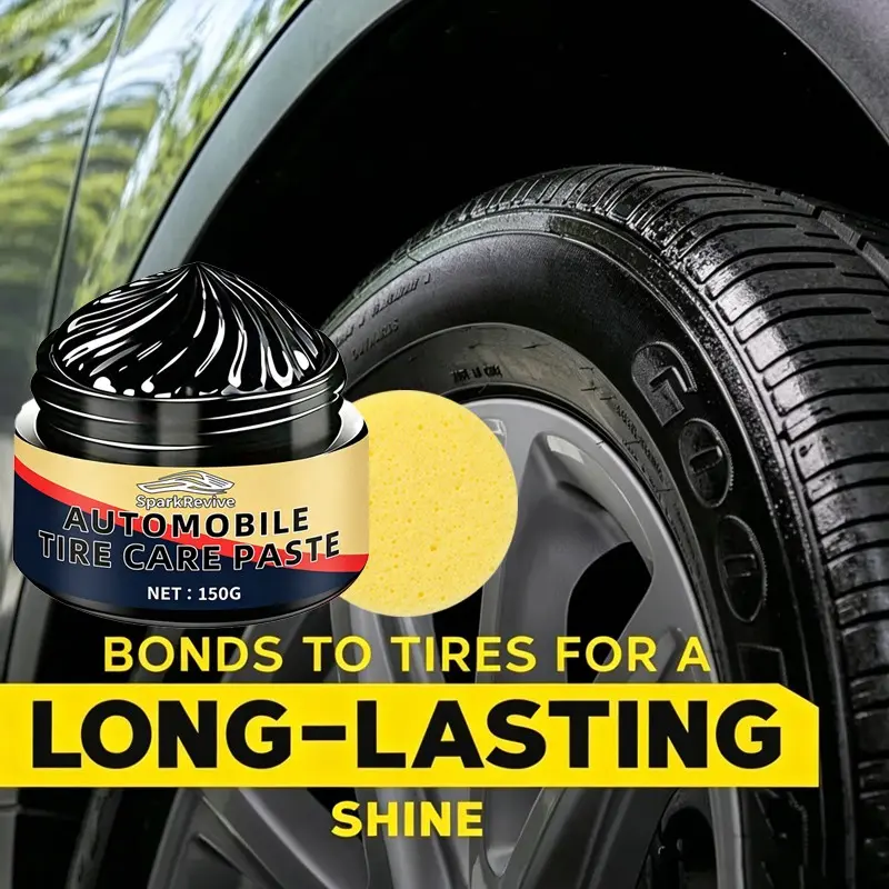 150g Large Capacity Tire Shine Care Paste, Deeply Nourish Rubber Sidewalls, Block UV Rays, Maintain Long-Lasting Black Gloss, Prevent Rubber Cracking and Fading
