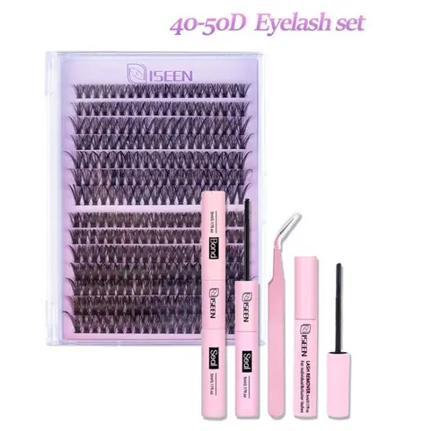 Mixed Volume D Curl False Eyelash Extension Kit, DIY Lash Extensions Set with Bond&Seal&Remove&Eyelash Tweezers&Brush, Beginner Friendly, DIY Lash Clusters, Diy Cluster Lashes, Eyelash Glue Extension, Eyelashes Extension Set